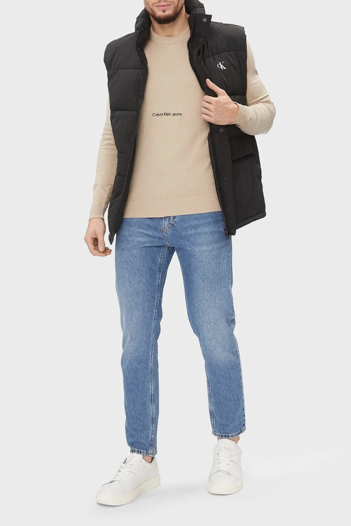 Calvin Klein Pamuklu Regular Fit Bisiklet Yaka J30J324328PED Erkek Kazak J30J324328 PED BEJ - 3