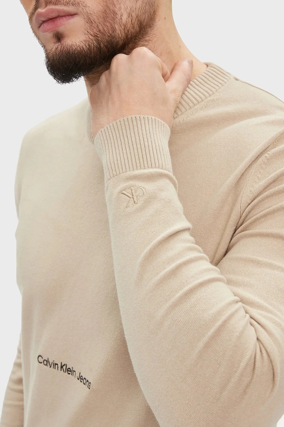 Calvin Klein Pamuklu Regular Fit Bisiklet Yaka J30J324328PED Erkek Kazak J30J324328 PED BEJ - 4