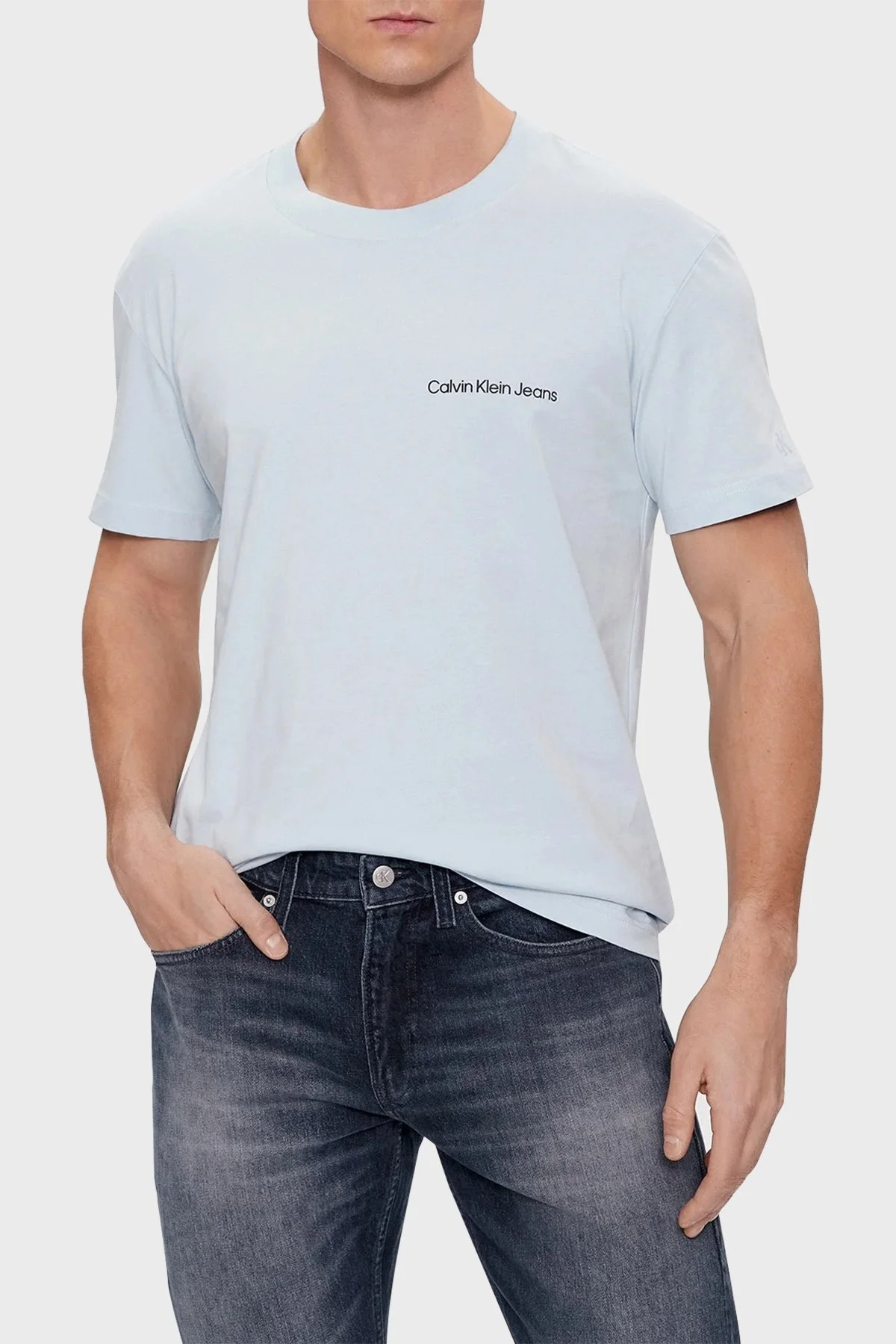 Calvin Klein Pamuklu Regular Fit Bisiklet Yaka J30J324671CYR Erkek T Shirt J30J324671 CYR AÇIK MAVİ - 1