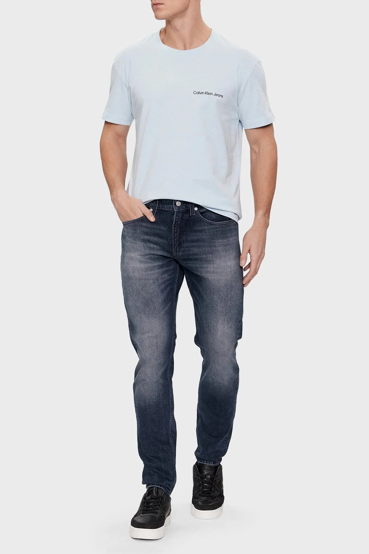 Calvin Klein Pamuklu Regular Fit Bisiklet Yaka J30J324671CYR Erkek T Shirt J30J324671 CYR AÇIK MAVİ - 2