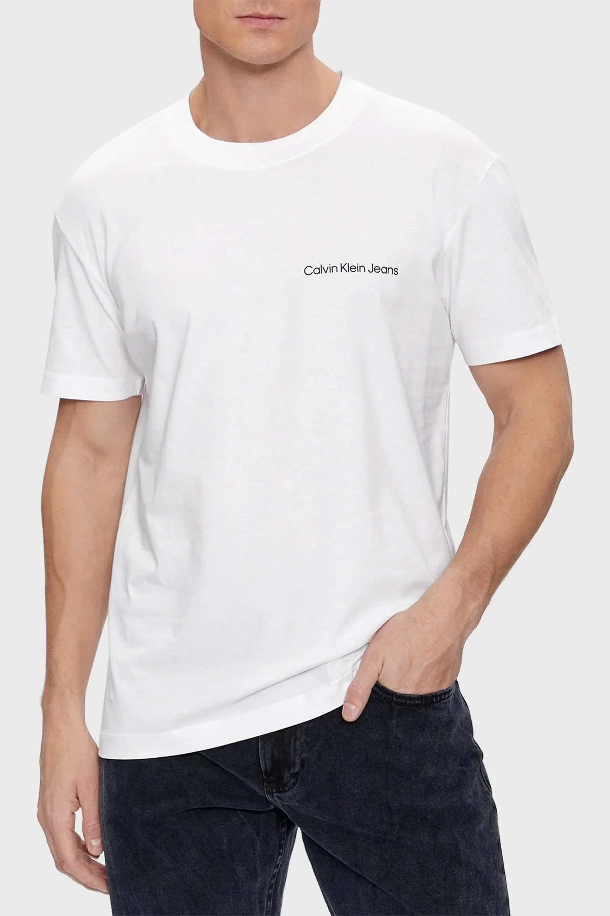 Calvin Klein Pamuklu Regular Fit Bisiklet Yaka J30J324671YAF Erkek T Shirt J30J324671 YAF BEYAZ - 1