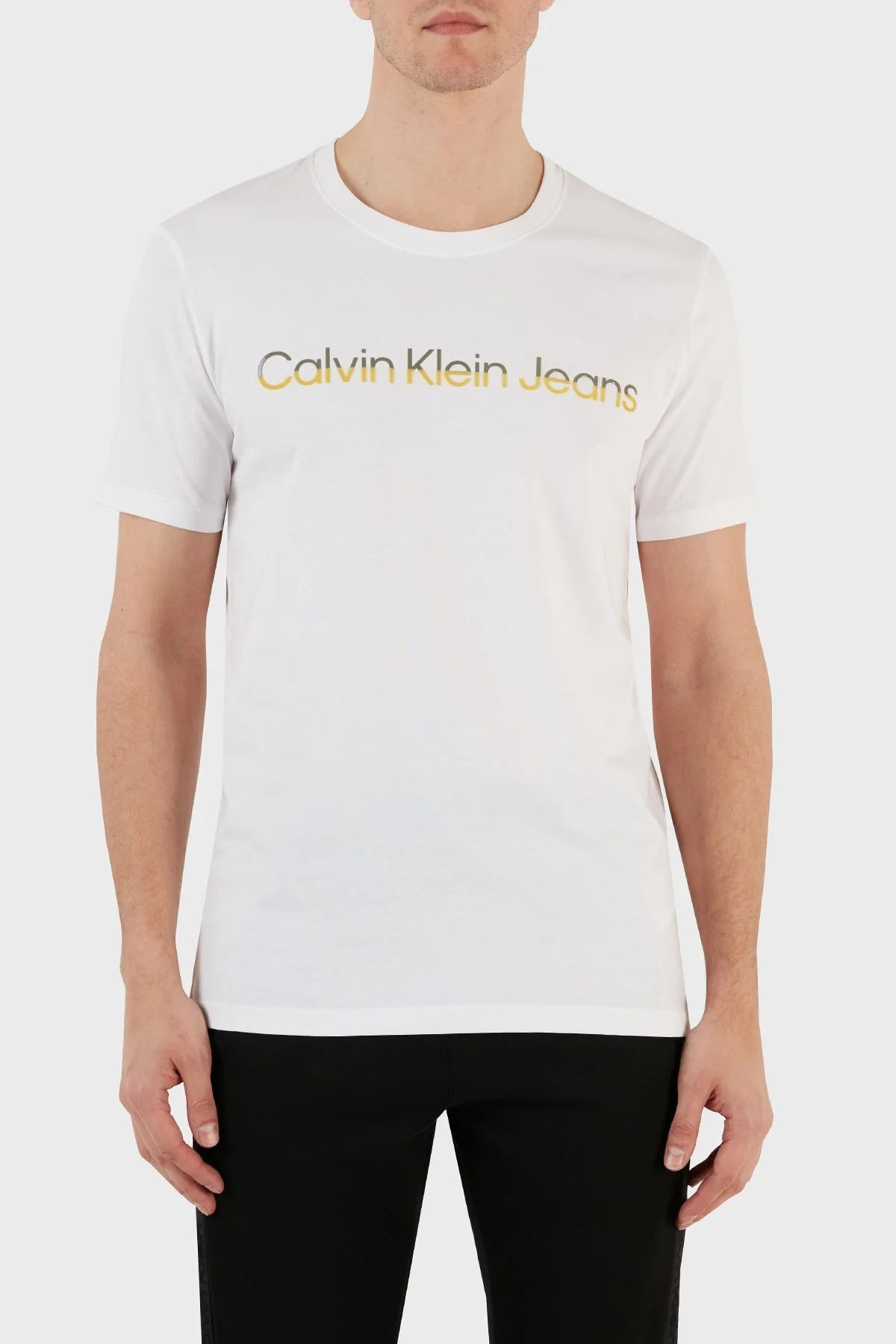 Calvin Klein Pamuklu Regular Fit Bisiklet Yaka J30J324682YAF Erkek T Shirt J30J324682 YAF BEYAZ - 1