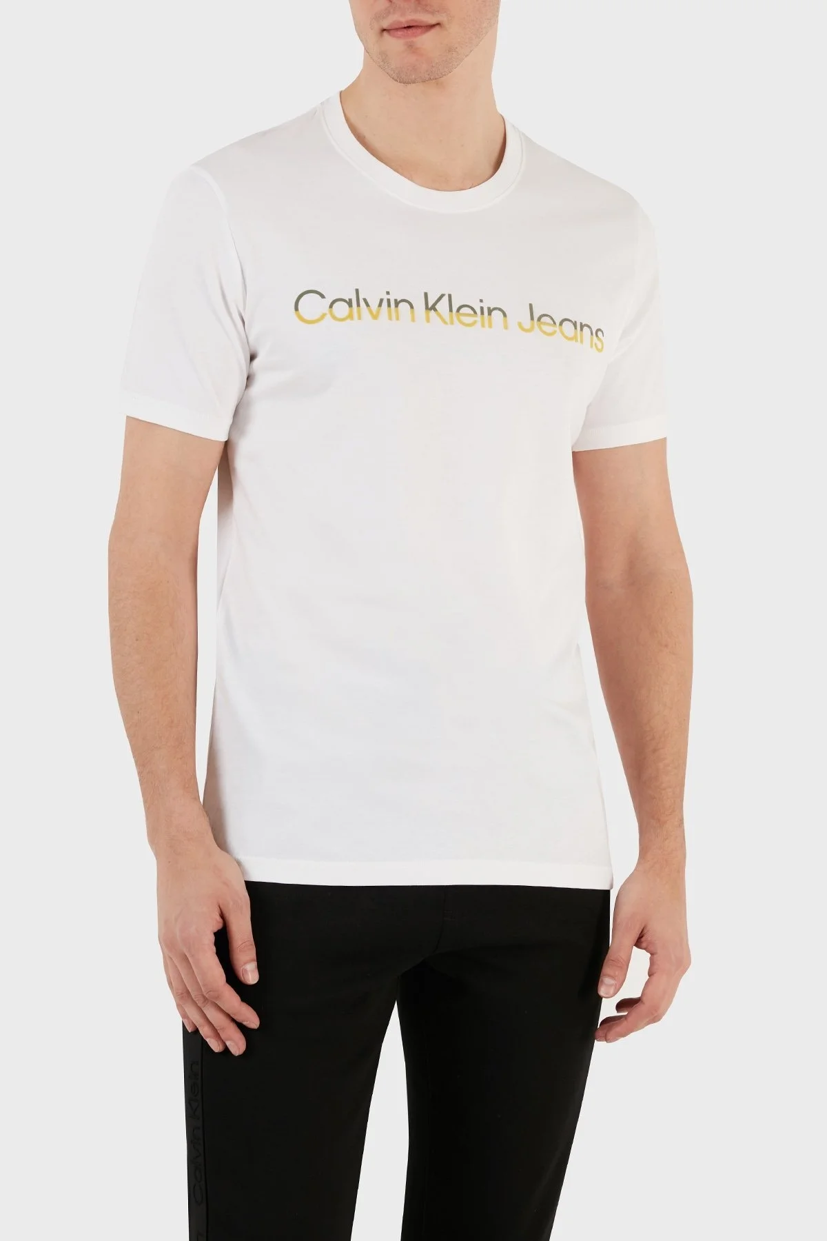 Calvin Klein Pamuklu Regular Fit Bisiklet Yaka J30J324682YAF Erkek T Shirt J30J324682 YAF BEYAZ - 4
