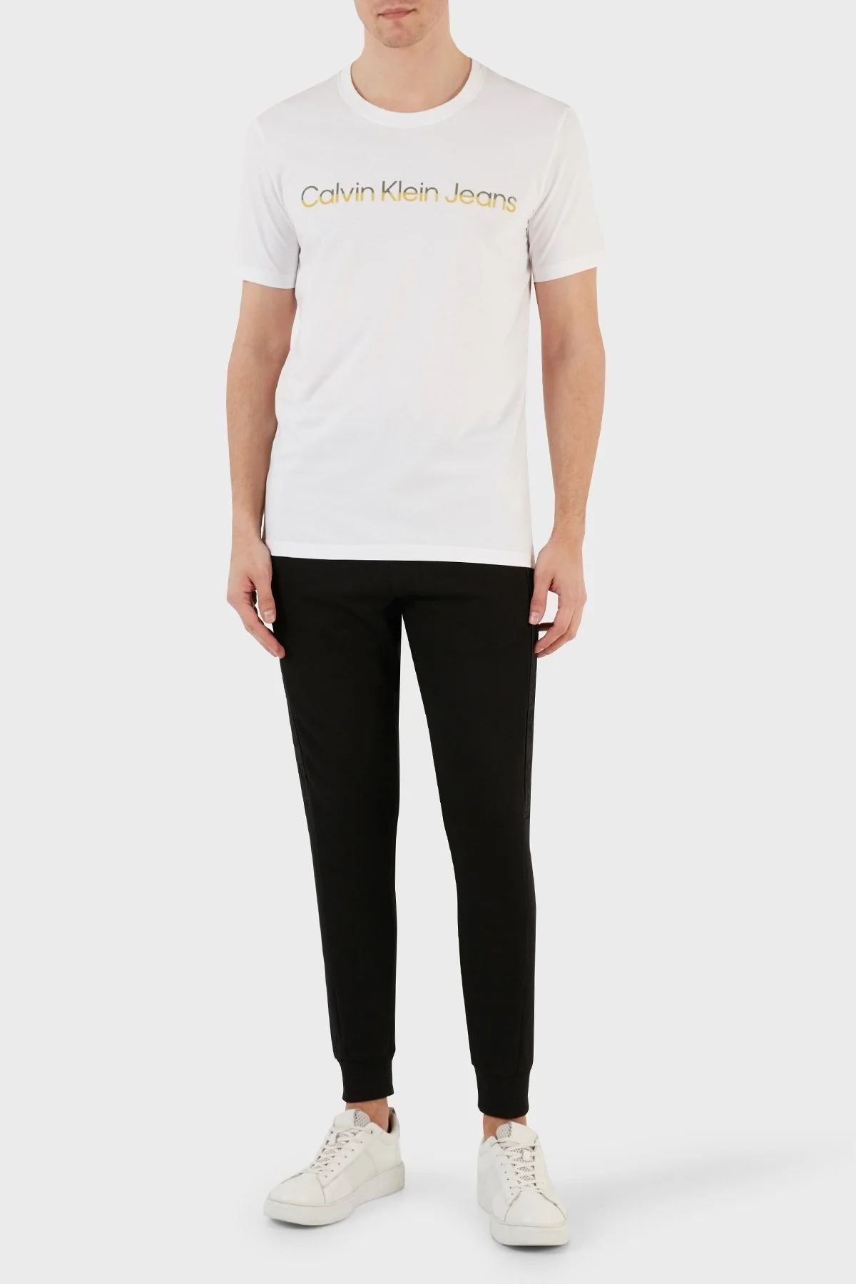Calvin Klein Pamuklu Regular Fit Bisiklet Yaka J30J324682YAF Erkek T Shirt J30J324682 YAF BEYAZ - 5