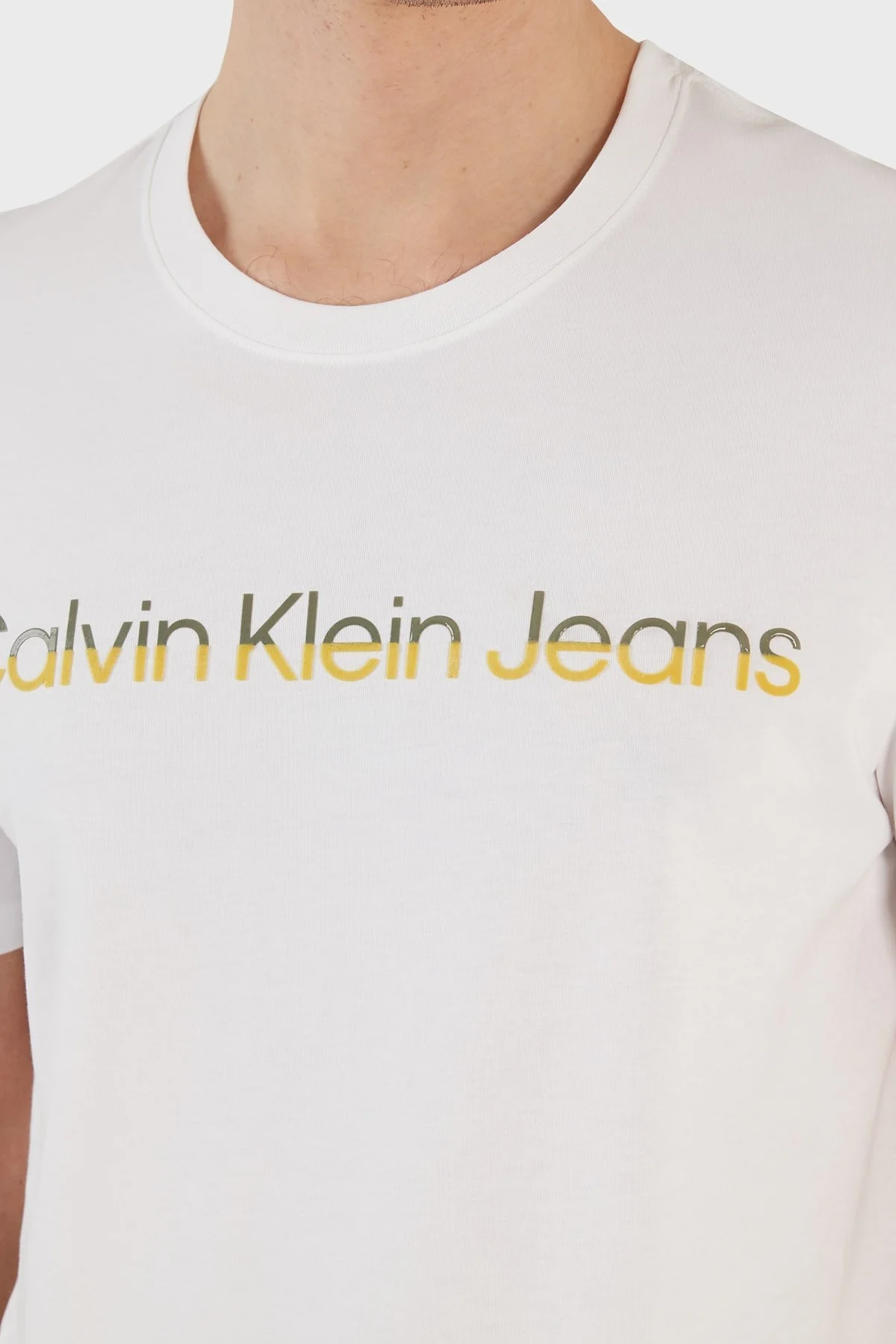 Calvin Klein Pamuklu Regular Fit Bisiklet Yaka J30J324682YAF Erkek T Shirt J30J324682 YAF BEYAZ - 6