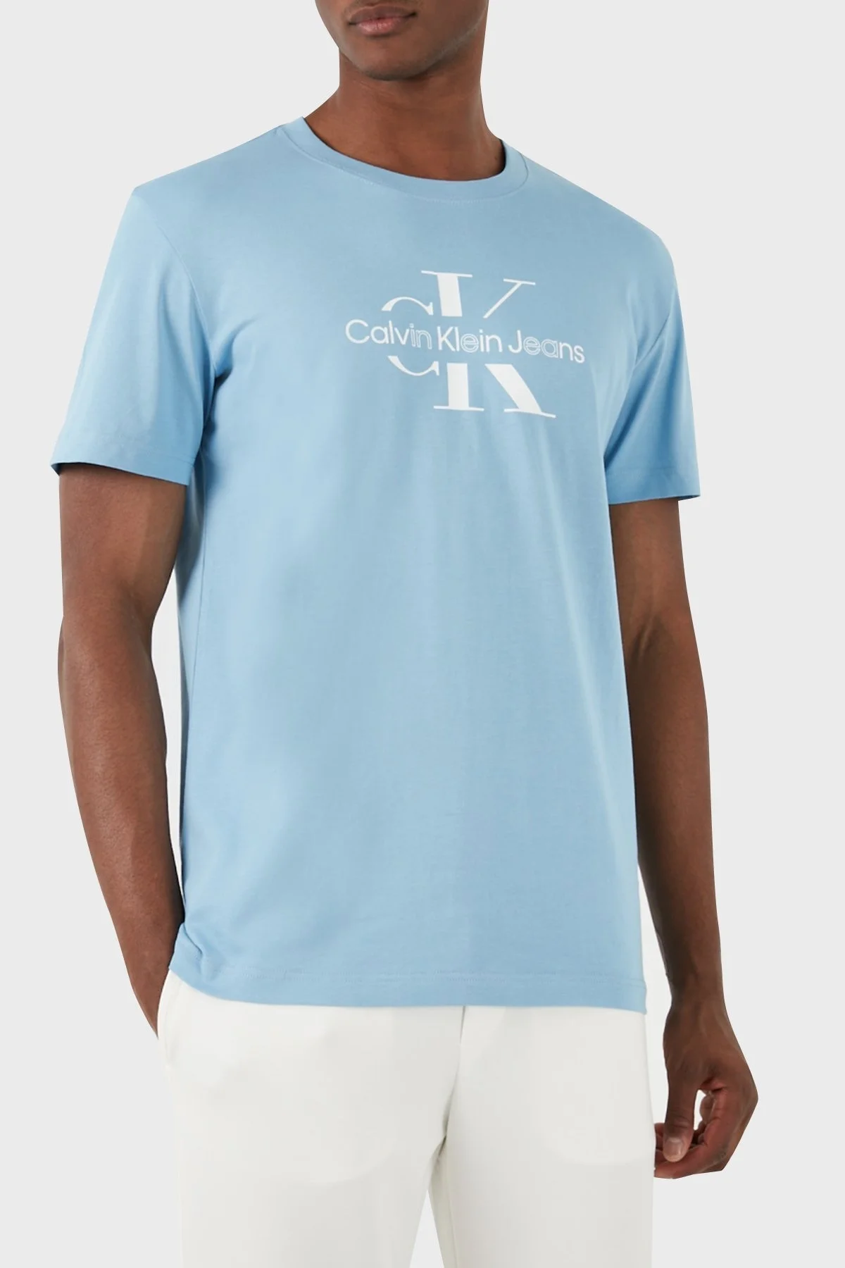 Calvin Klein Pamuklu Regular Fit Bisiklet Yaka J30J325190CEZ Erkek T Shirt J30J325190 CEZ MAVİ - 1