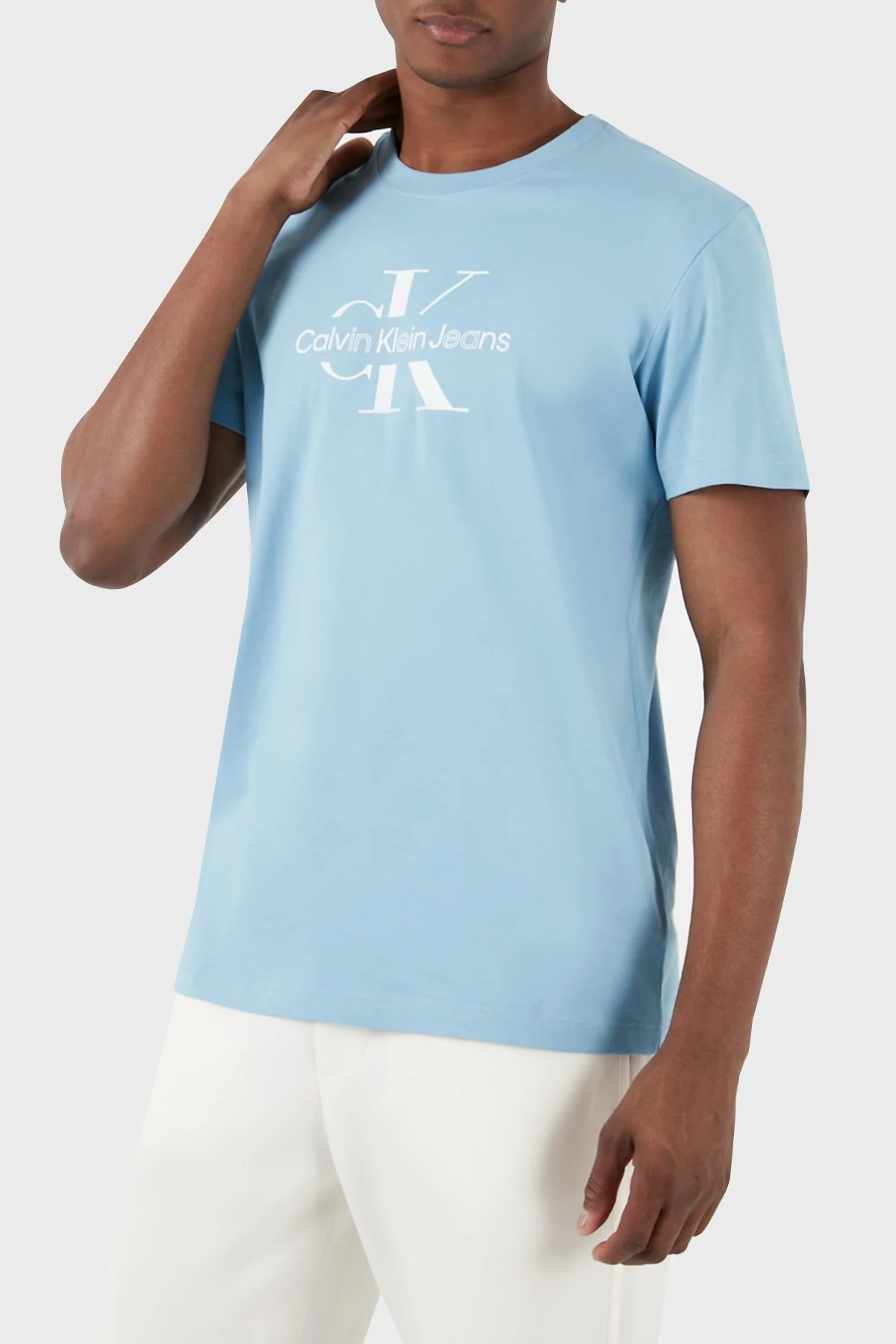 Calvin Klein Pamuklu Regular Fit Bisiklet Yaka J30J325190CEZ Erkek T Shirt J30J325190 CEZ MAVİ - 5