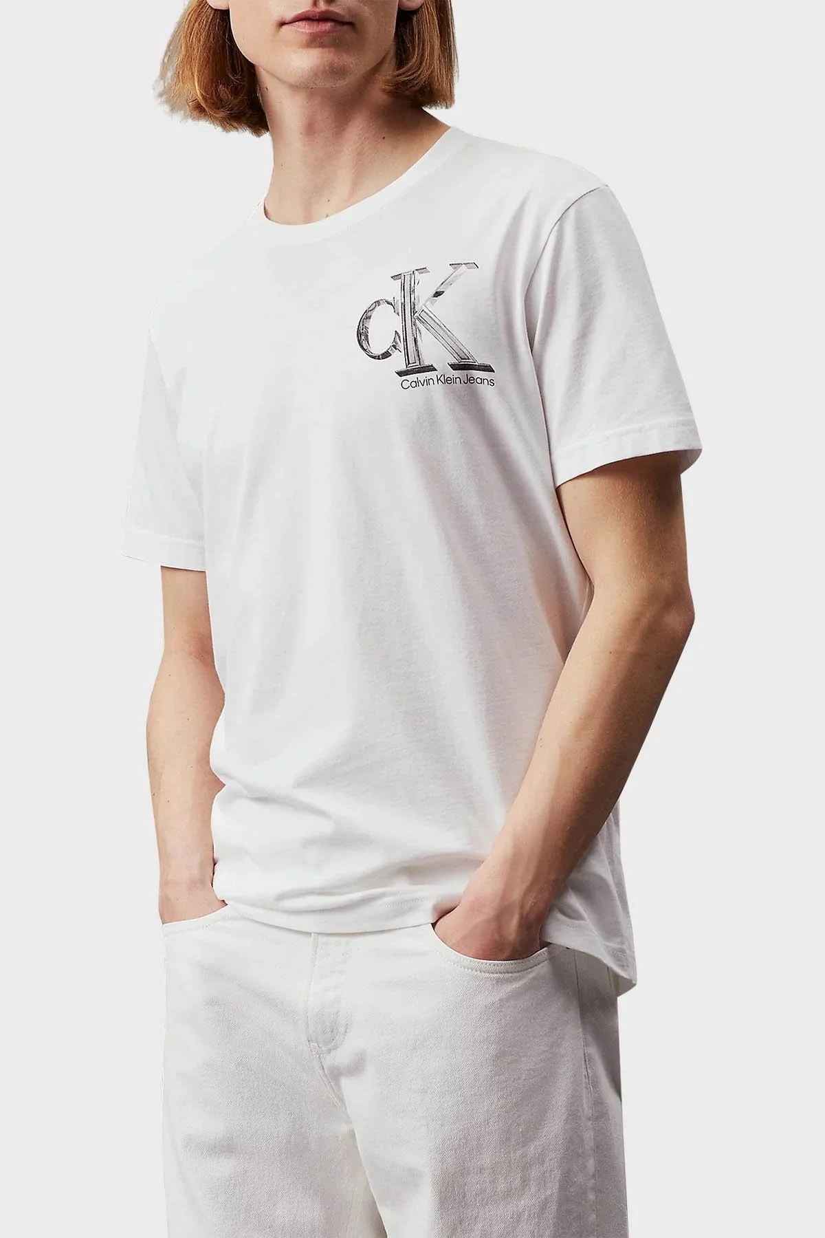 Calvin Klein Pamuklu Regular Fit Bisiklet Yaka J30J325498YAF Erkek T Shirt J30J325498 YAF BEYAZ - 1