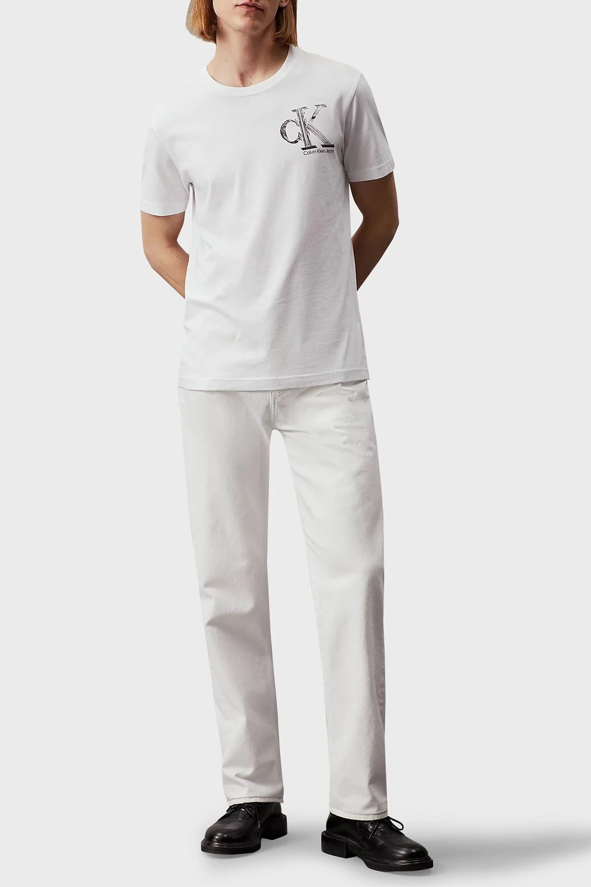 Calvin Klein Pamuklu Regular Fit Bisiklet Yaka J30J325498YAF Erkek T Shirt J30J325498 YAF BEYAZ - 6