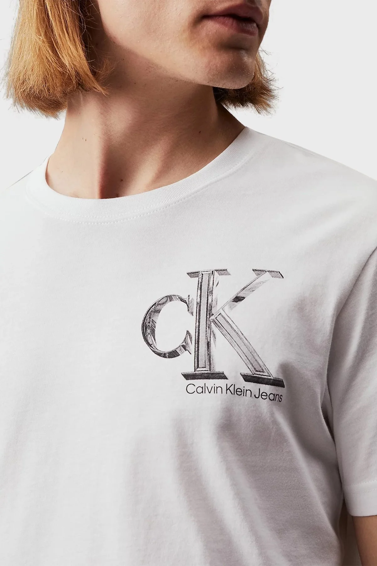 Calvin Klein Pamuklu Regular Fit Bisiklet Yaka J30J325498YAF Erkek T Shirt J30J325498 YAF BEYAZ - 8