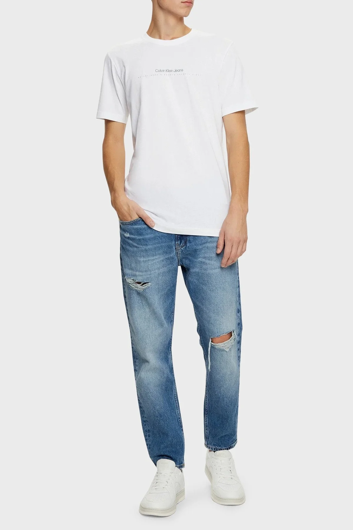 Calvin Klein Pamuklu Regular Fit Bisiklet Yaka J30J327075YAF Erkek T Shirt J30J327075 YAF BEYAZ - 3