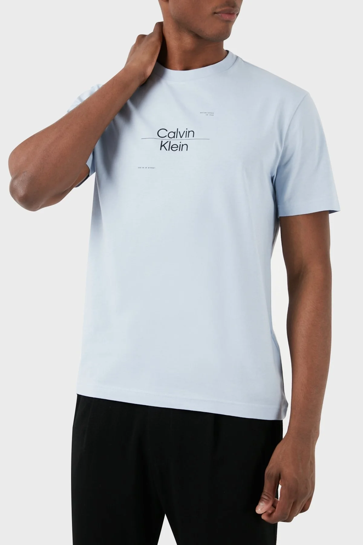 Calvin Klein Pamuklu Regular Fit Bisiklet Yaka K10K112489CGK Erkek T Shirt K10K112489 CGK AÇIK MAVİ - 3