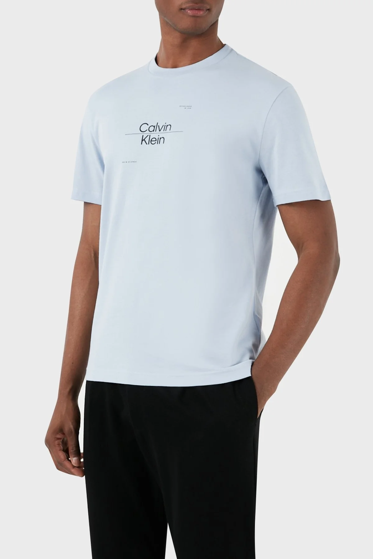 Calvin Klein Pamuklu Regular Fit Bisiklet Yaka K10K112489CGK Erkek T Shirt K10K112489 CGK AÇIK MAVİ - 5