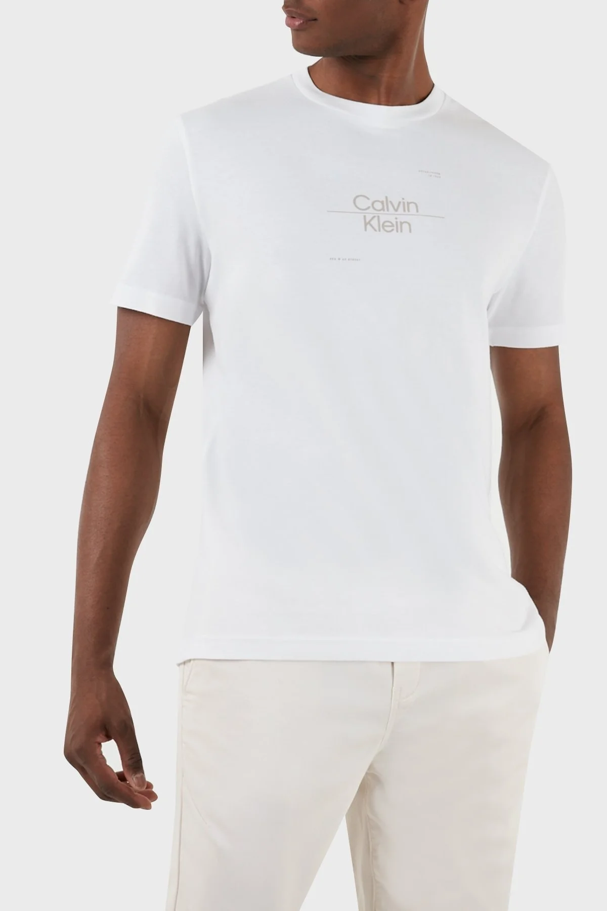 Calvin Klein Pamuklu Regular Fit Bisiklet Yaka K10K112489YAF Erkek T Shirt K10K112489 YAF BEYAZ - 1