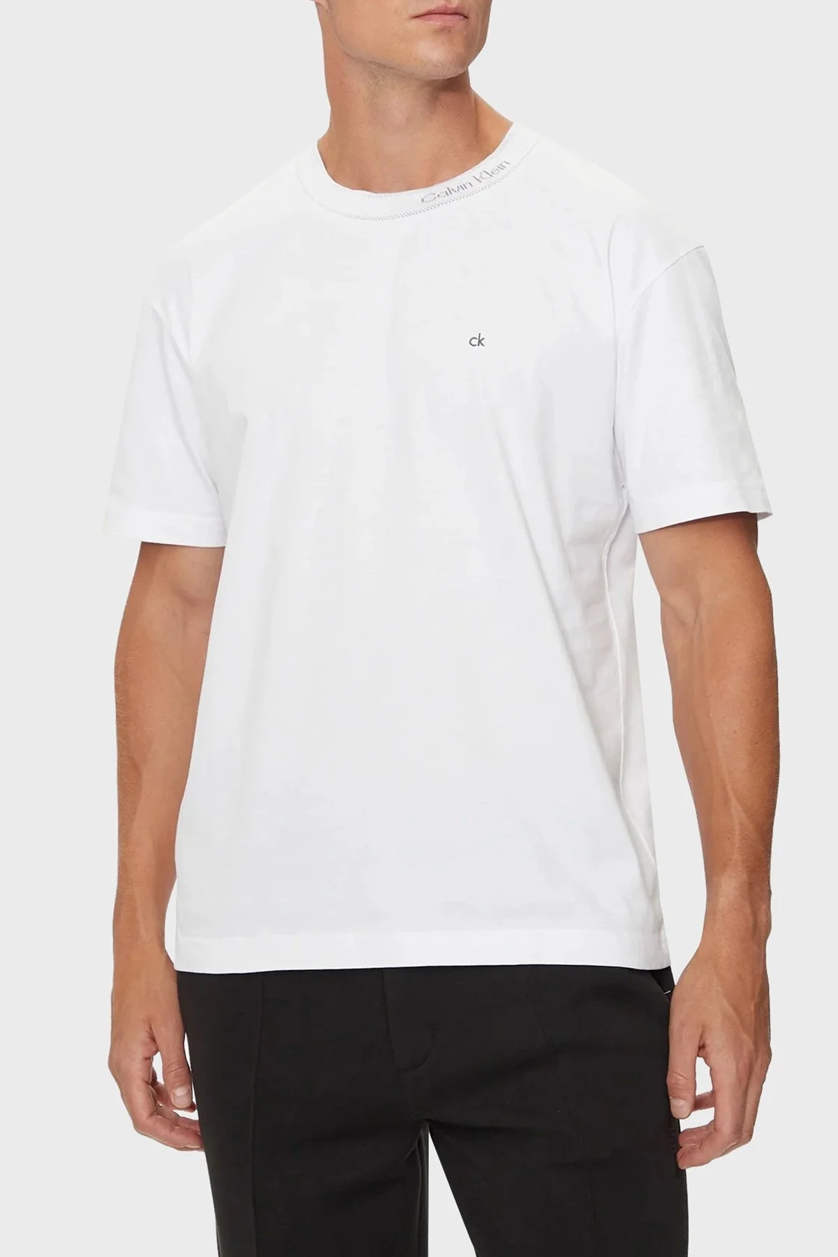 Calvin Klein Pamuklu Regular Fit Bisiklet Yaka K10K114091YAF Erkek T Shirt K10K114091 YAF BEYAZ - 1