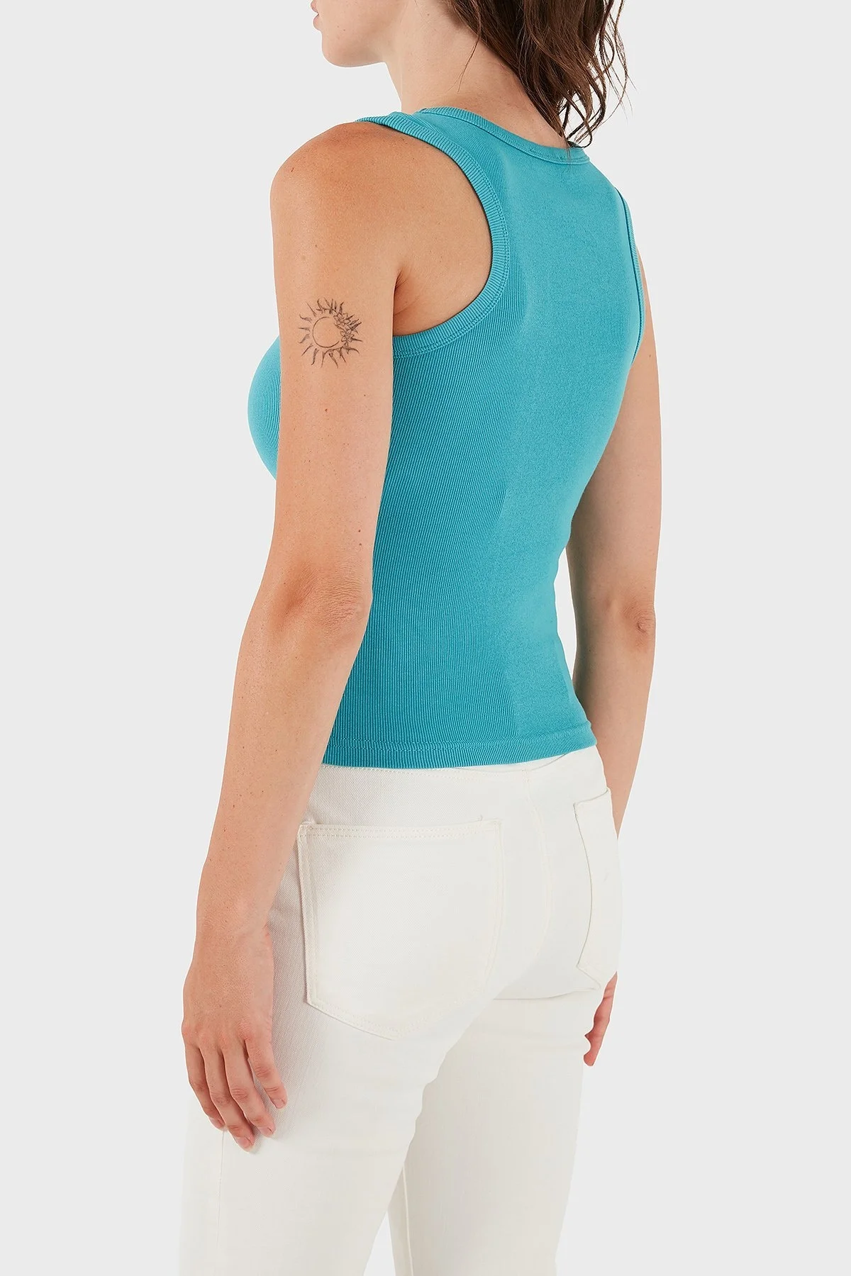 Calvin Klein Pamuklu Regular Fit Bisiklet Yaka Logolu Bayan Top LV047C201G XEG TURKUAZ - 3