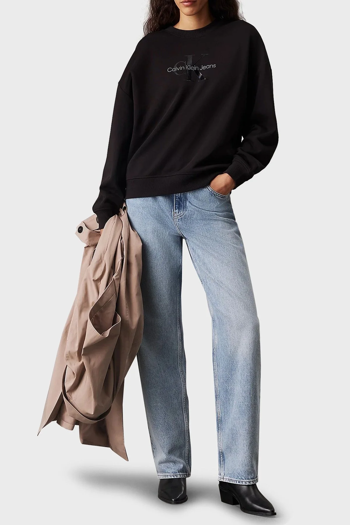Calvin Klein Pamuklu Regular Fit Bisiklet Yaka Logolu J20J224724BEH Bayan Sweat J20J224724 BEH SİYAH - 6
