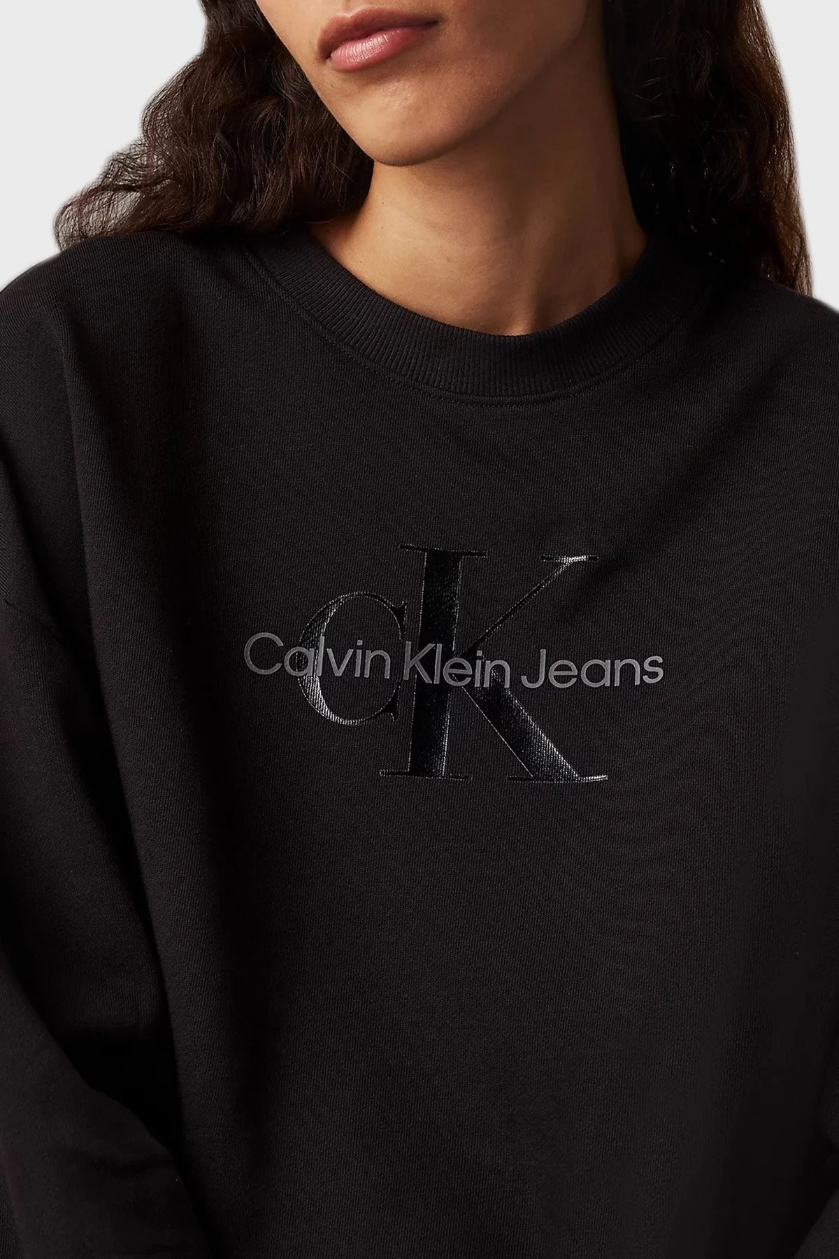 Calvin Klein Pamuklu Regular Fit Bisiklet Yaka Logolu J20J224724BEH Bayan Sweat J20J224724 BEH SİYAH - 8
