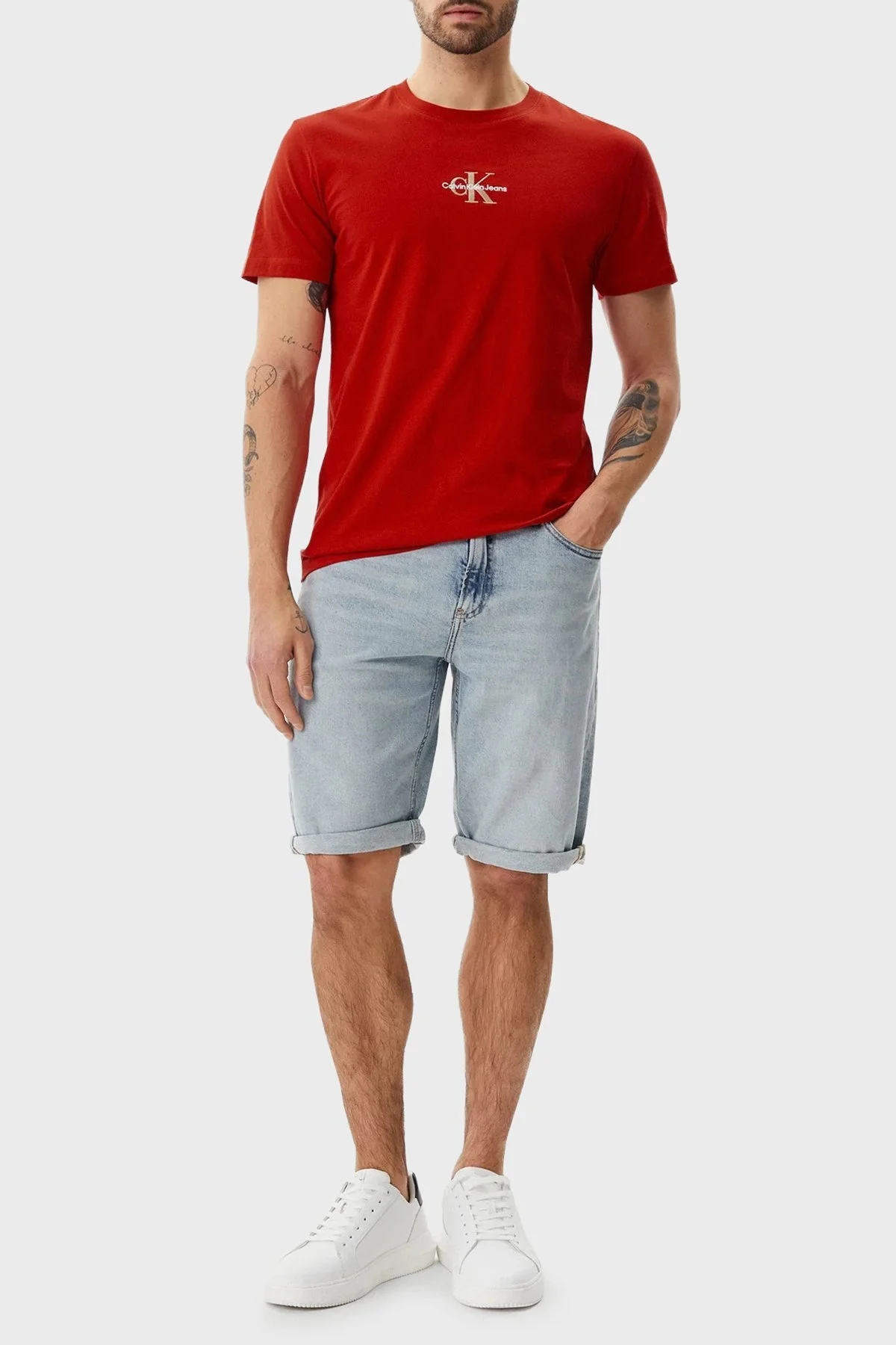 Calvin Klein Pamuklu Regular Fit Bisiklet Yaka Logolu J30J325649XNI Erkek T Shirt J30J325649 XNI KIRMIZI - 12