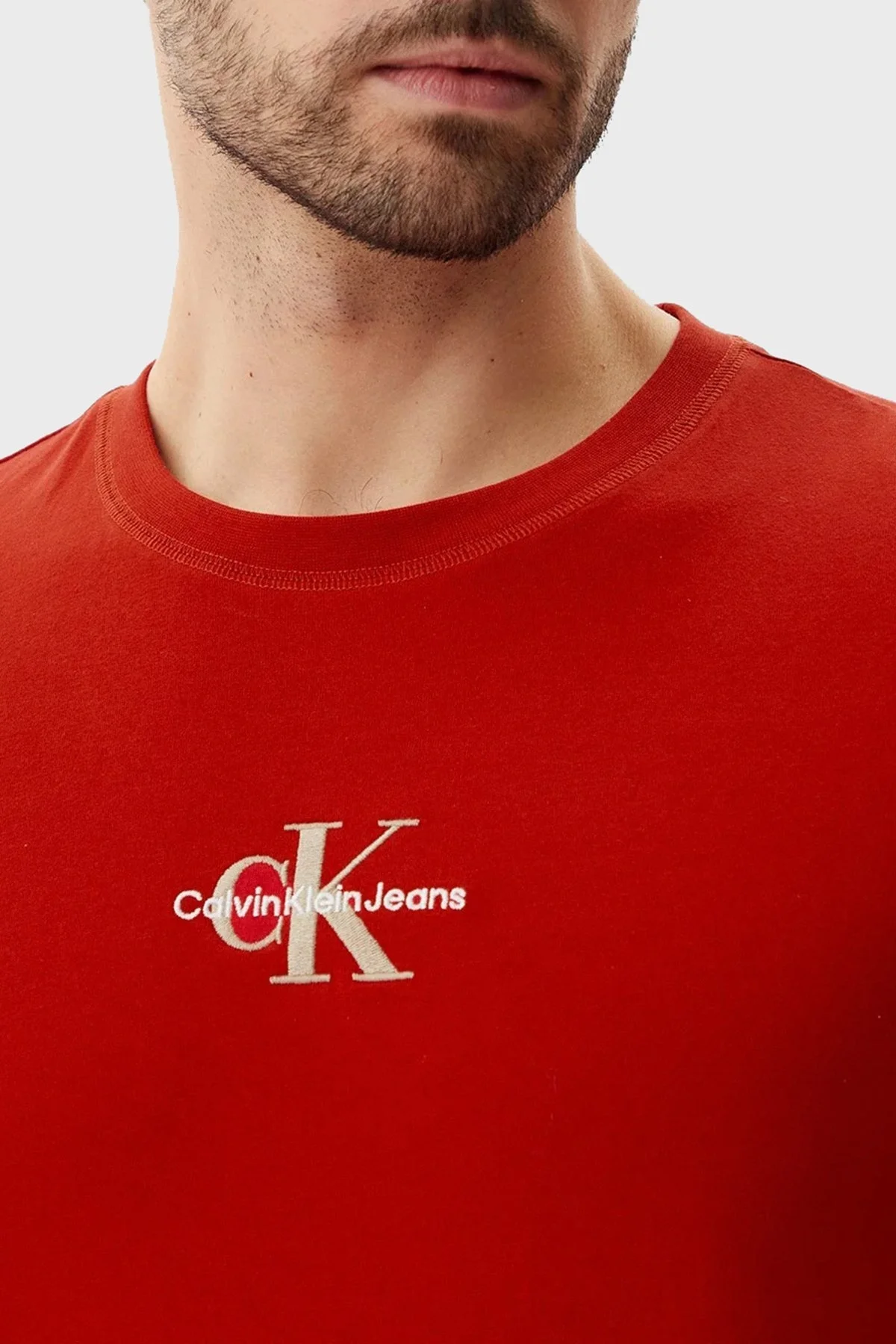 Calvin Klein Pamuklu Regular Fit Bisiklet Yaka Logolu J30J325649XNI Erkek T Shirt J30J325649 XNI KIRMIZI - 14