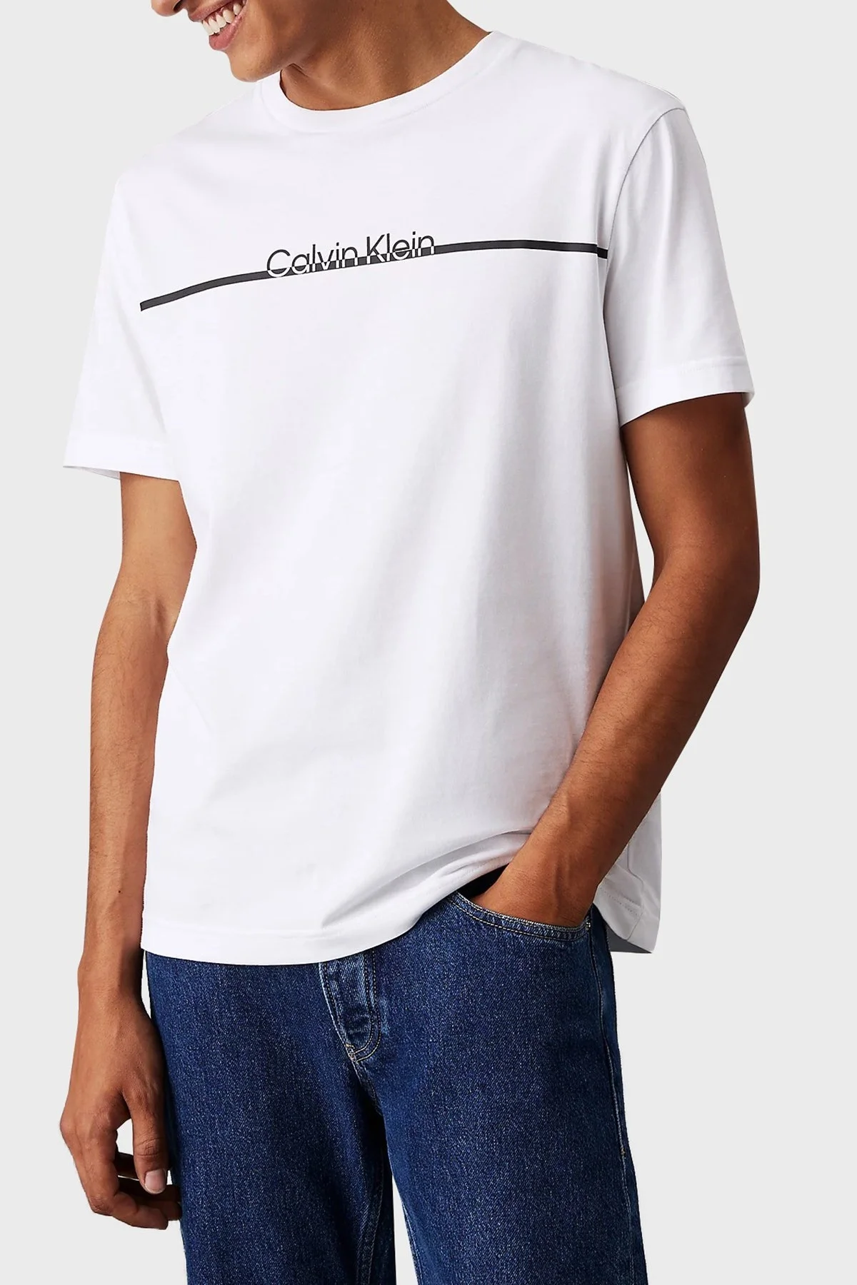 Calvin Klein Pamuklu Regular Fit Bisiklet Yaka Logolu K10K113802YAF Erkek T Shirt K10K113802 YAF BEYAZ - 5