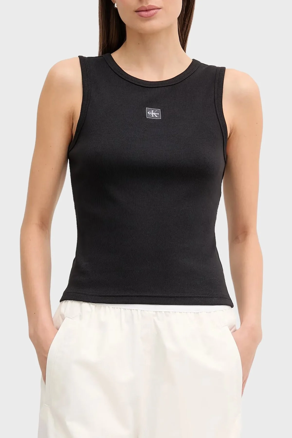 Calvin Klein Pamuklu Regular Fit Bisiklet Yaka Logolu LV047C201GUB1 Bayan Top LV047C201G UB1 SİYAH - 1