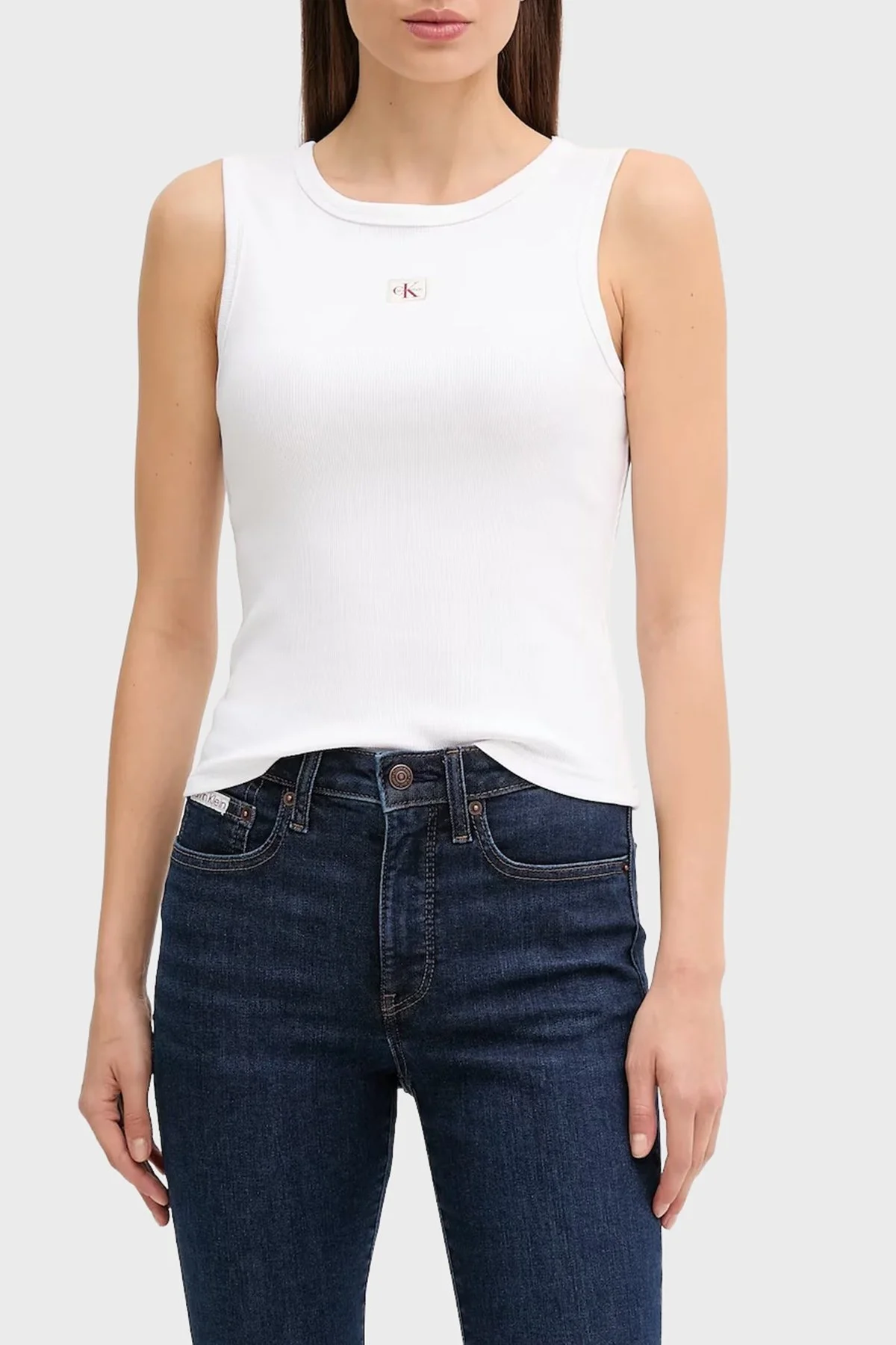 Calvin Klein Pamuklu Regular Fit Bisiklet Yaka Logolu LV047C201GYAA Bayan Top LV047C201G YAA BEYAZ - 1