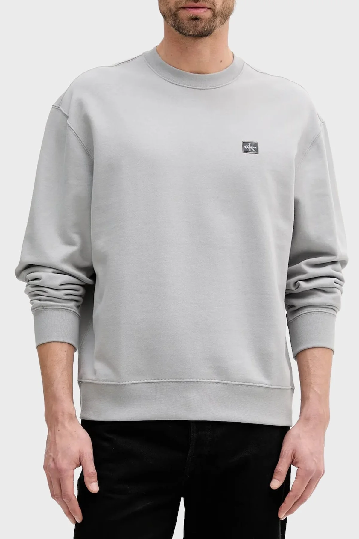 Calvin Klein Pamuklu Regular Fit Bisiklet Yaka Logolu LV04RC273GRO2 Erkek Sweat LV04RC273G RO2 GRİ - 1