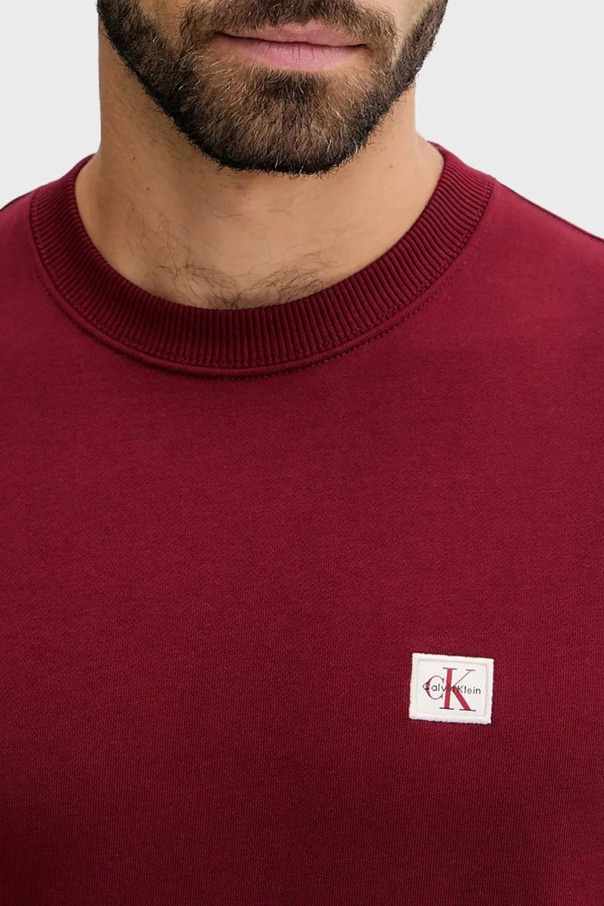 Calvin Klein Pamuklu Regular Fit Bisiklet Yaka Logolu LV04RC273GWCV Erkek Sweat LV04RC273G WCV BORDO - 3
