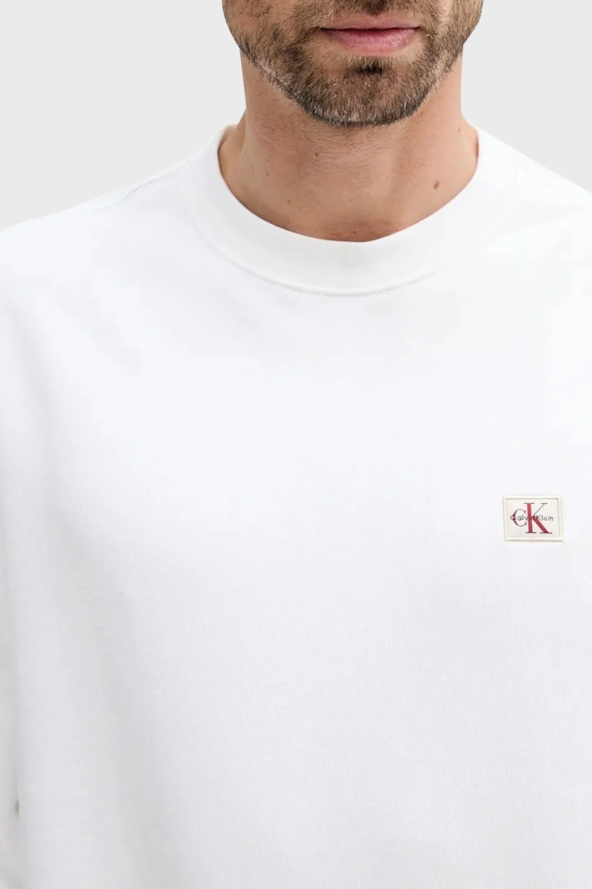 Calvin Klein Pamuklu Regular Fit Bisiklet Yaka Logolu LV04RC273GYAF Erkek Sweat LV04RC273G YAF BEYAZ - 3