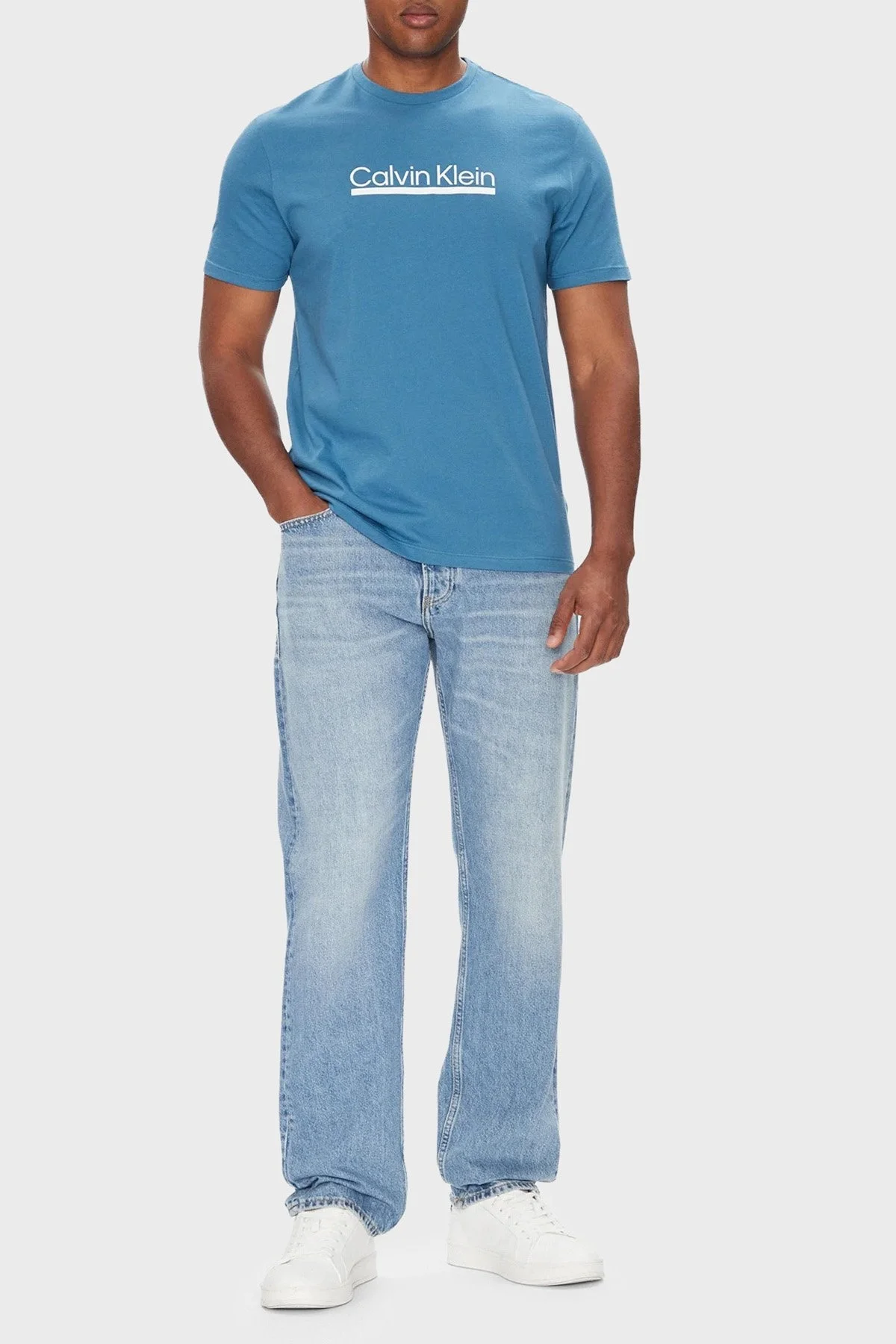 Calvin Klein Pamuklu Regular Fit Bisiklet Yaka Logolu LV04RC852GCCY Erkek T Shirt LV04RC852G CCY MAVİ - 2