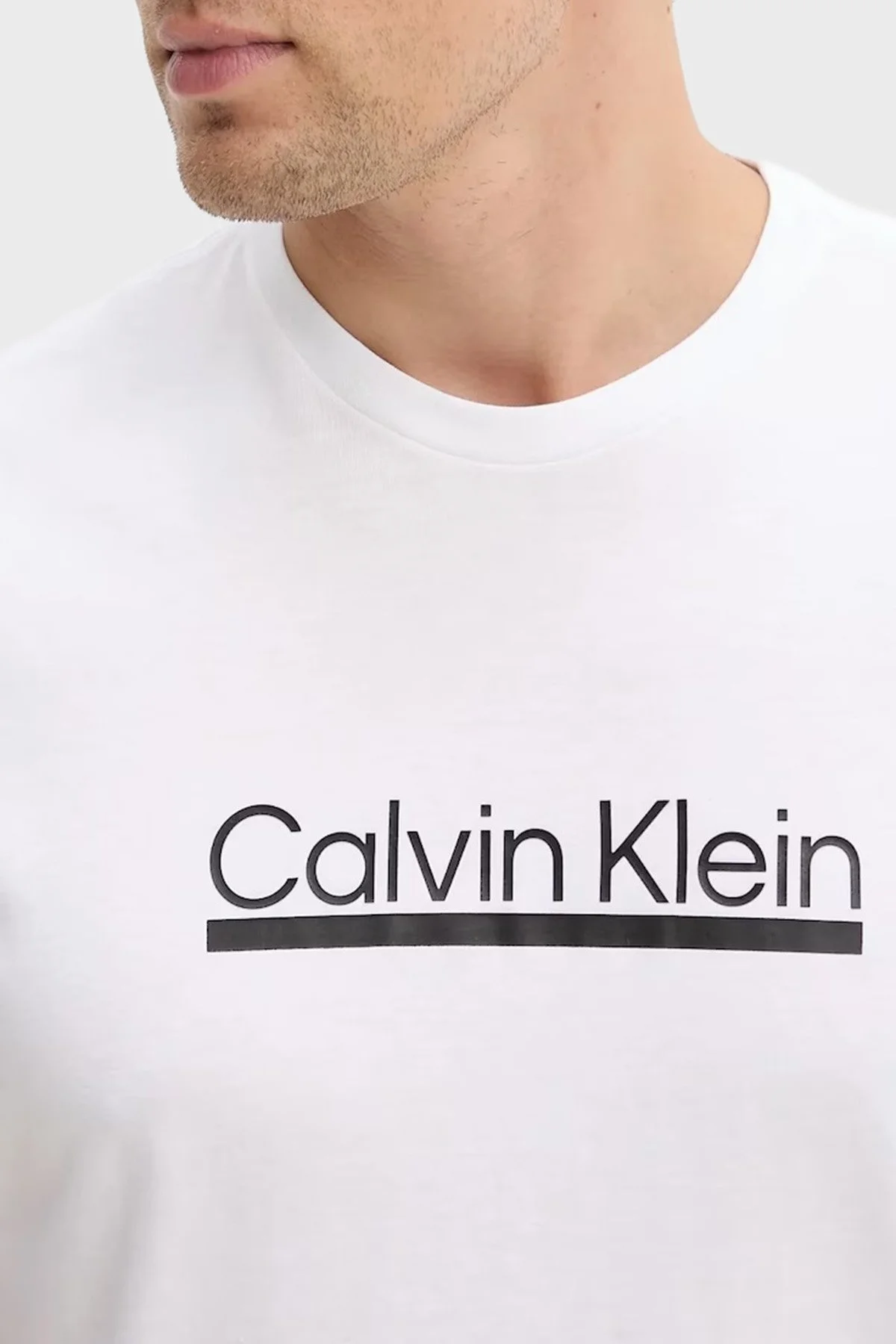 Calvin Klein Pamuklu Regular Fit Bisiklet Yaka Logolu LV04RC852GYAF Erkek T Shirt LV04RC852G YAF BEYAZ - 3