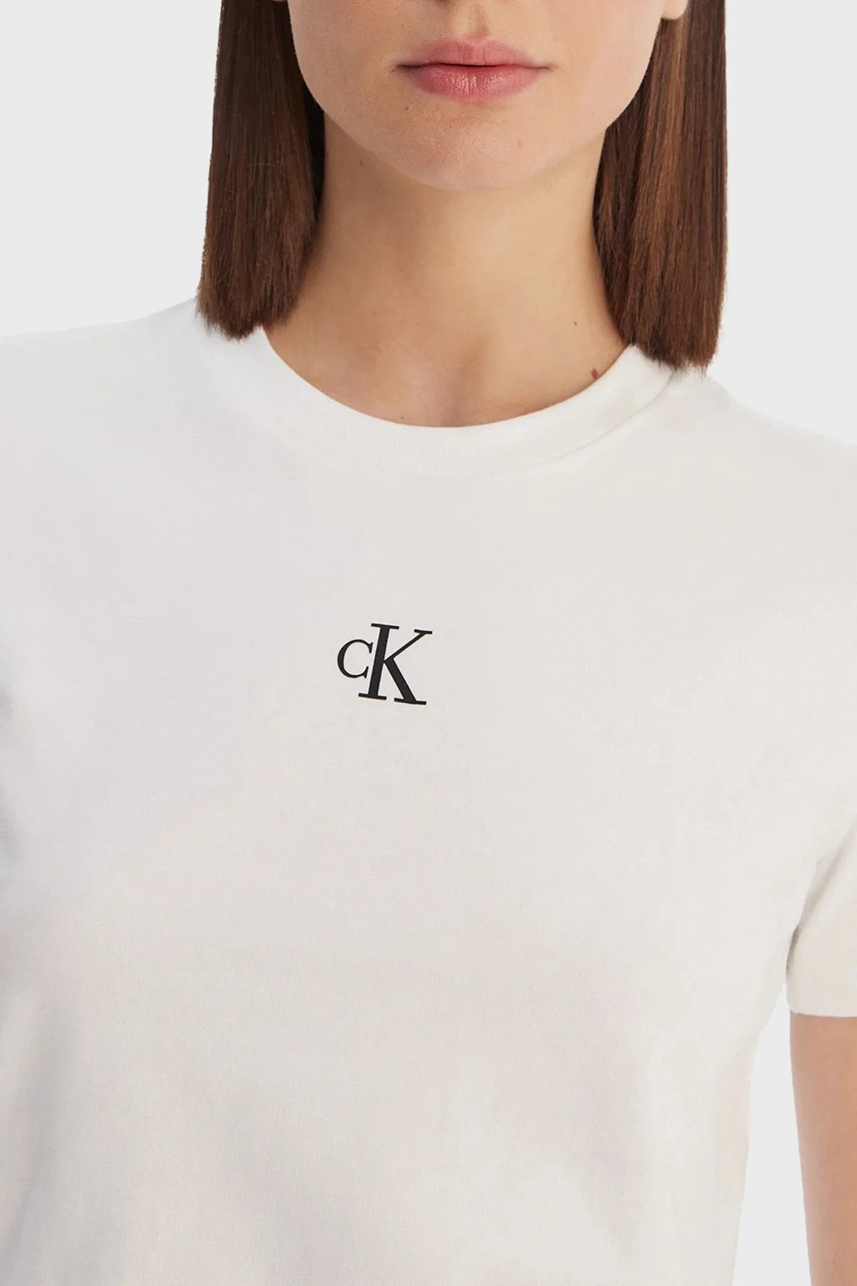 Calvin Klein Pamuklu Regular Fit Bisiklet Yaka LV047AB213YAF Bayan T Shirt LV047AB213 YAF BEYAZ - 4