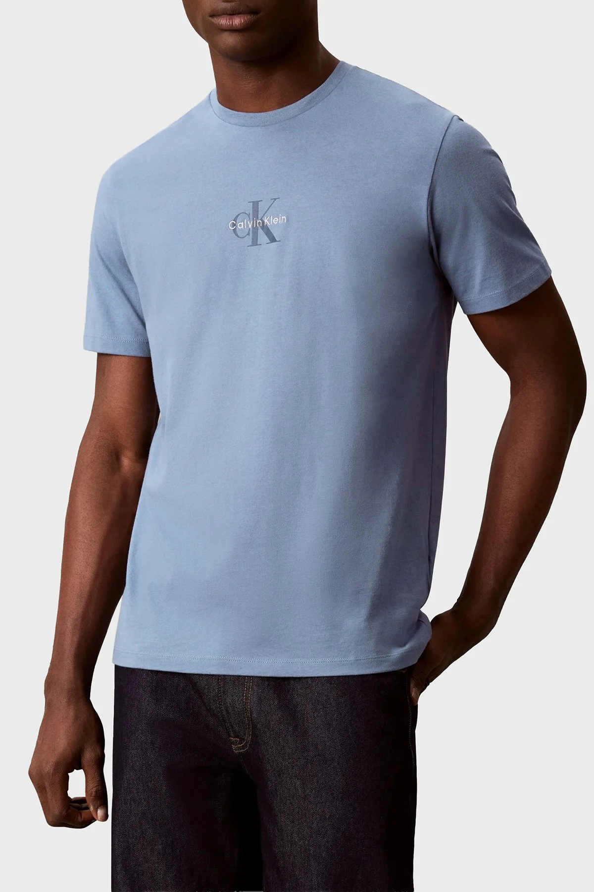 Calvin Klein Pamuklu Regular Fit Bisiklet Yaka LV04RB866GC4I Erkek T Shirt LV04RB866G C4I Mavi - 1
