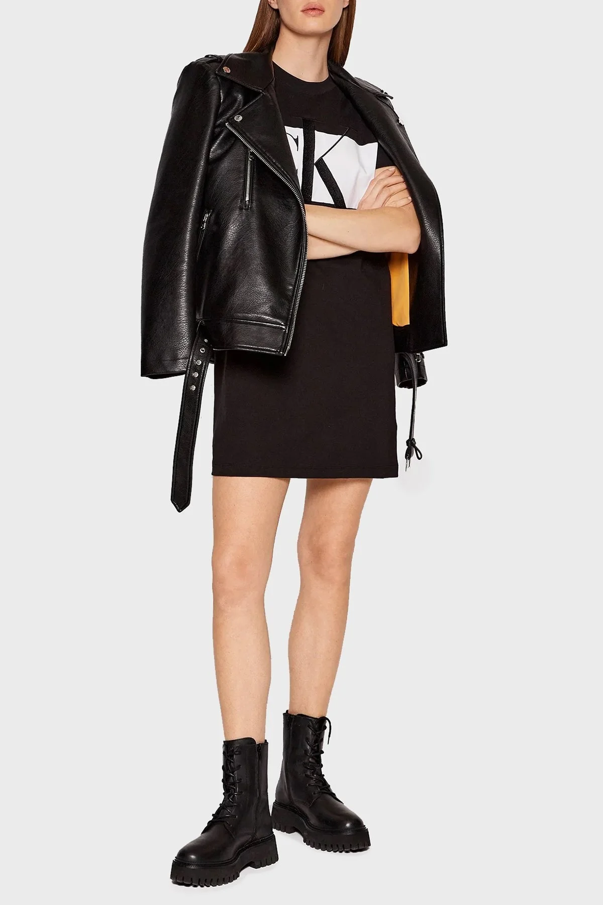 Calvin Klein Pamuklu Regular Fit Bisiklet Yaka Mini Bayan Elbise J20J218862 BEH SİYAH - 3