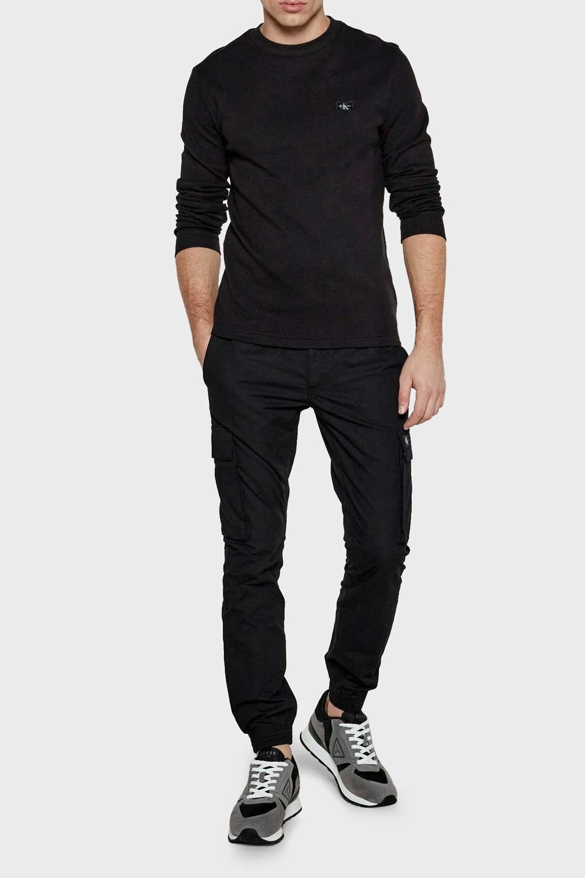 Calvin Klein Pamuklu Regular Fit Bisiklet Yaka Uzun Kollu J30J327117BEH Erkek T Shirt J30J327117 BEH SİYAH - 6