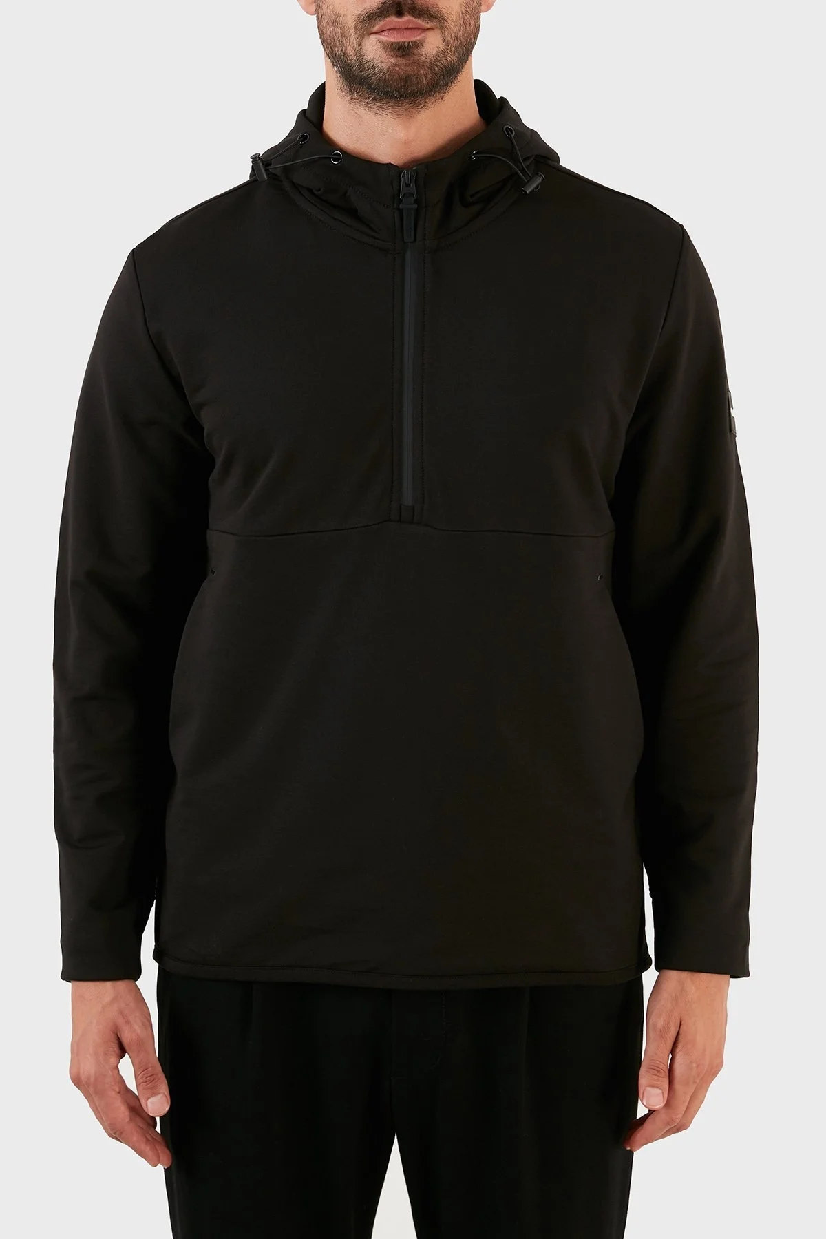 Calvin Klein Pamuklu Regular Fit Cepli Yarım Fermuarlı Kapüşonlu Erkek Sweat K10K109707 BEH SİYAH - 1