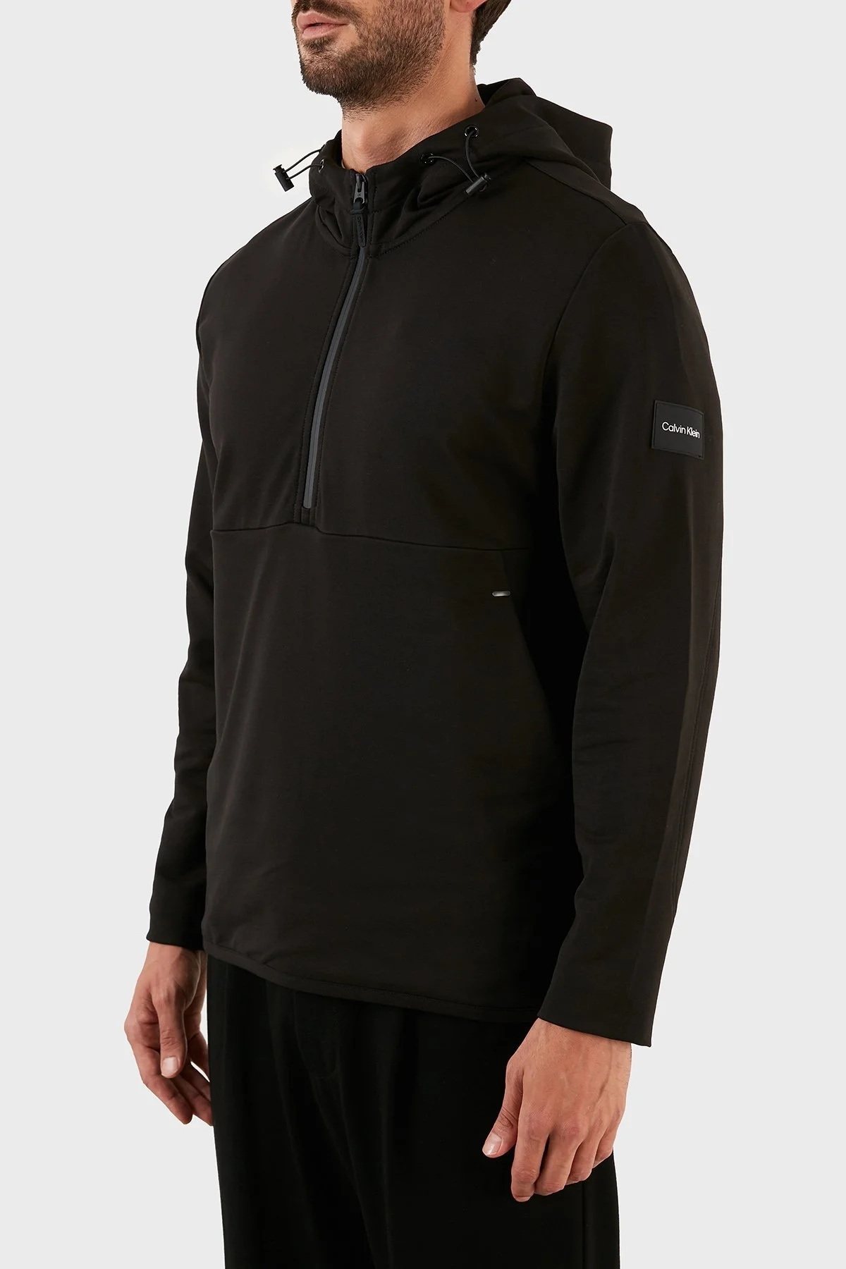 Calvin Klein Pamuklu Regular Fit Cepli Yarım Fermuarlı Kapüşonlu Erkek Sweat K10K109707 BEH SİYAH - 2