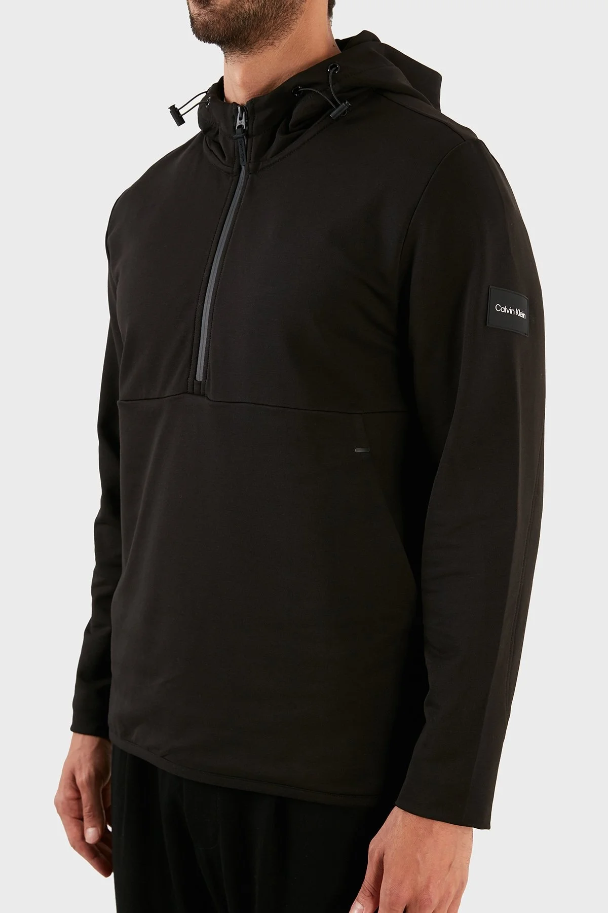 Calvin Klein Pamuklu Regular Fit Cepli Yarım Fermuarlı Kapüşonlu Erkek Sweat K10K109707 BEH SİYAH - 4