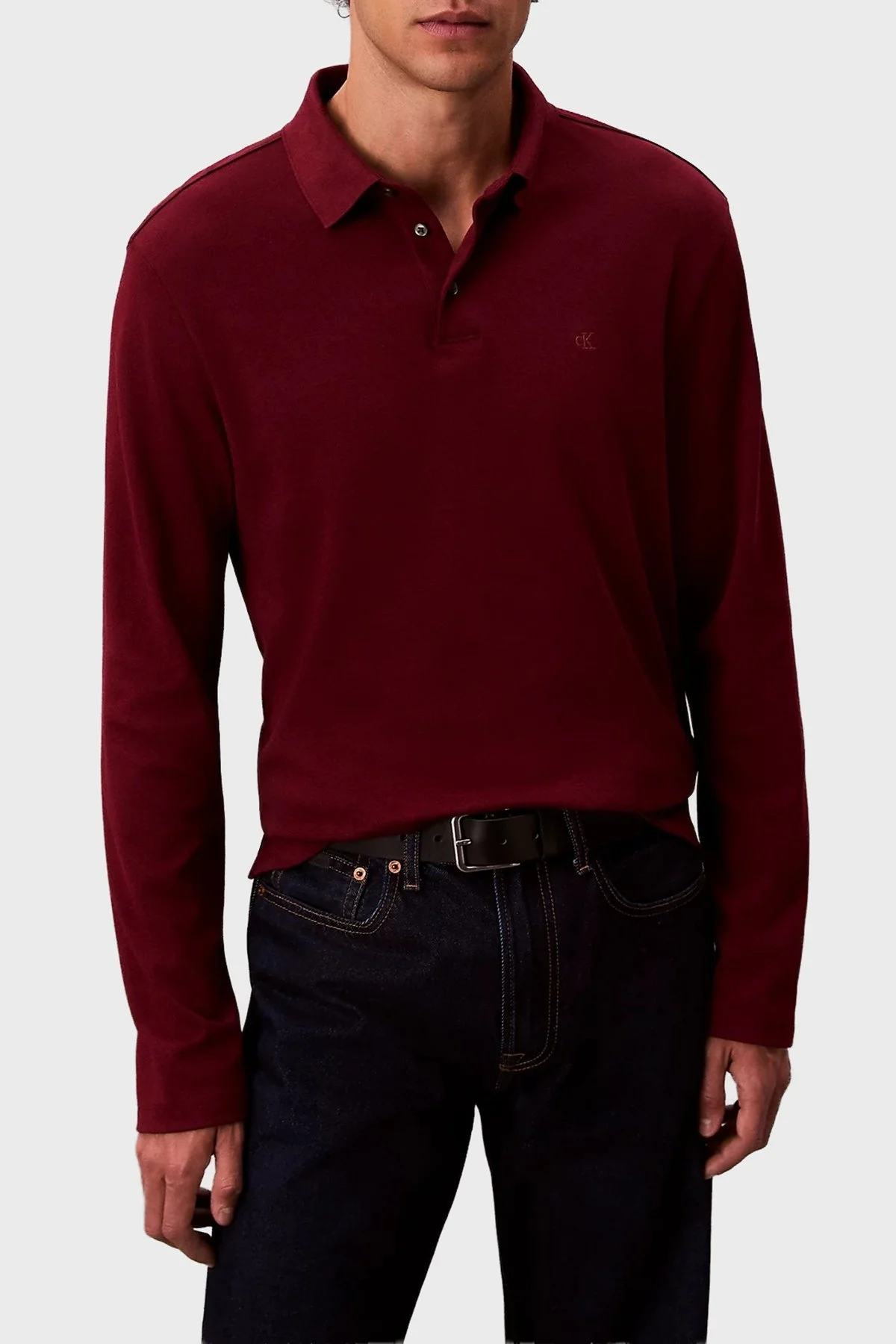 Calvin Klein Pamuklu Regular Fit Düğmeli LV040EM909WCV Erkek Polo Yaka Sweat LV040EM909 WCV BORDO - 1