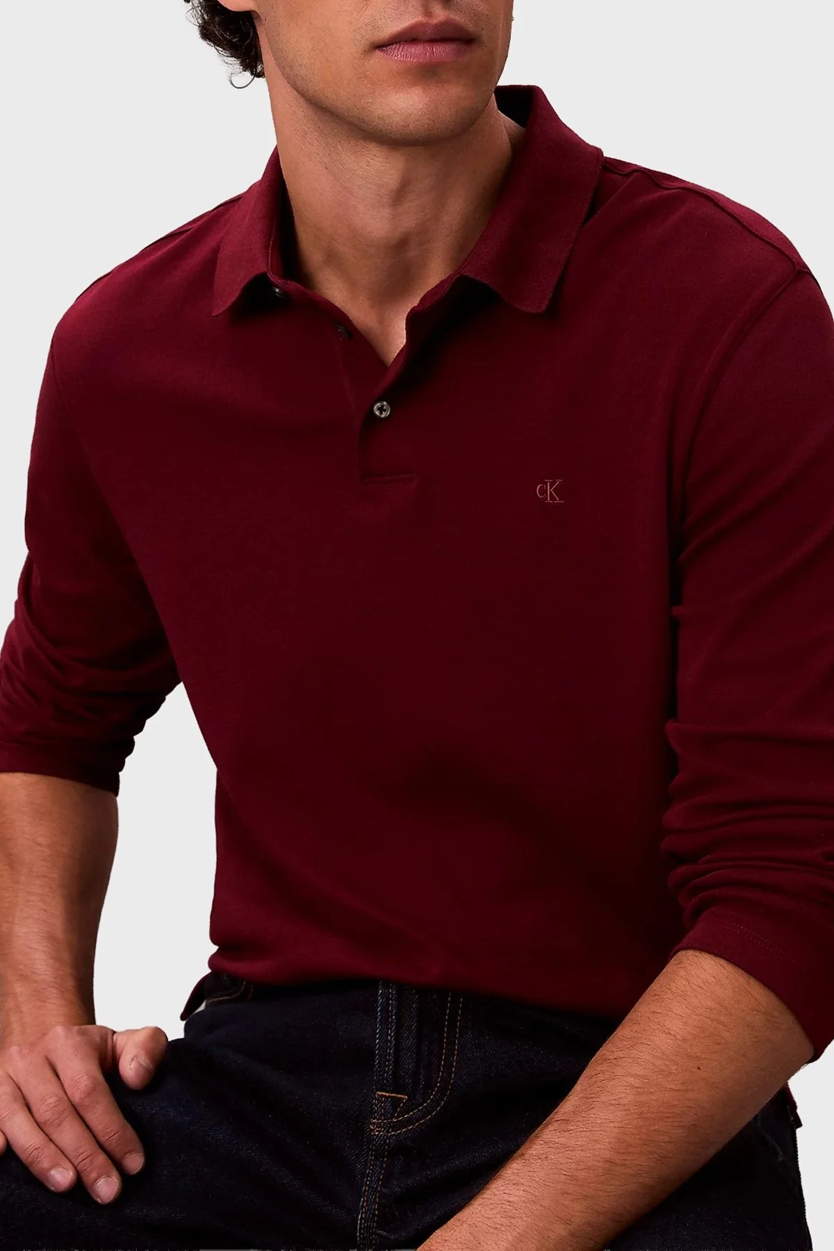 Calvin Klein Pamuklu Regular Fit Düğmeli LV040EM909WCV Erkek Polo Yaka Sweat LV040EM909 WCV BORDO - 4