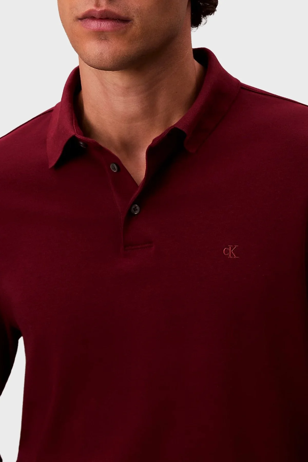 Calvin Klein Pamuklu Regular Fit Düğmeli LV040EM909WCV Erkek Polo Yaka Sweat LV040EM909 WCV BORDO - 5