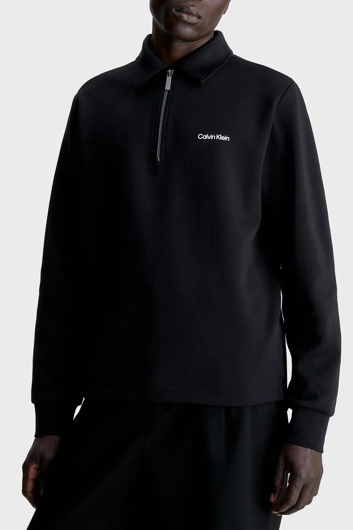 Calvin Klein Pamuklu Regular Fit Fermuarlı Polo Yaka K10K111814BEH Erkek Sweat K10K111814 BEH SİYAH - 1