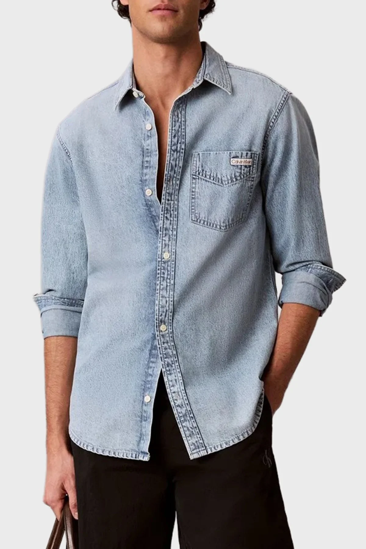 Calvin Klein Pamuklu Regular Fit Göğüs Cepli Kot LV04RG908G3Y7 Erkek Gömlek LV04RG908G 3Y7 Açık mavi - 2