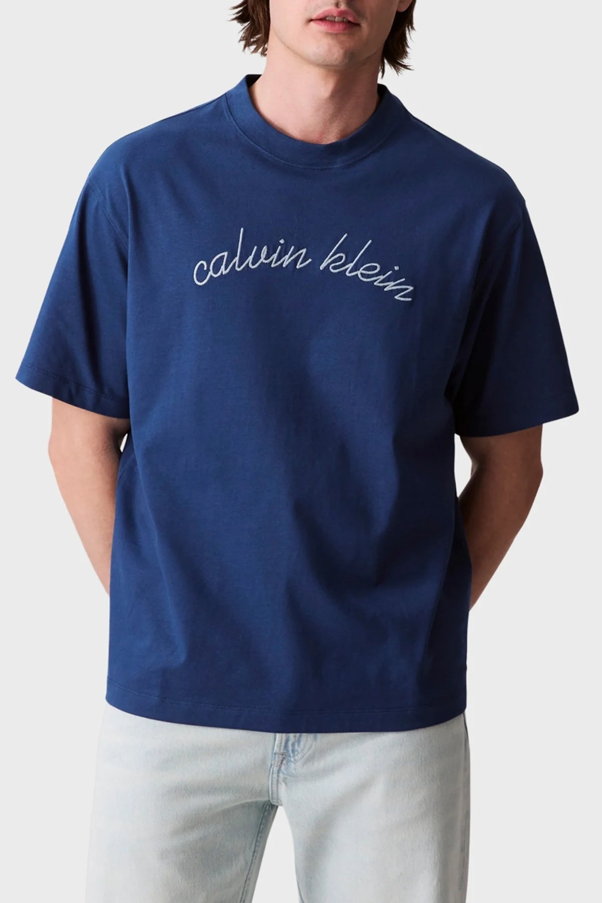 Calvin Klein Pamuklu Regular Fit İşleme Logolu LV04RC225GC3I Erkek T Shirt LV04RC225G C3I LACİVERT - 1