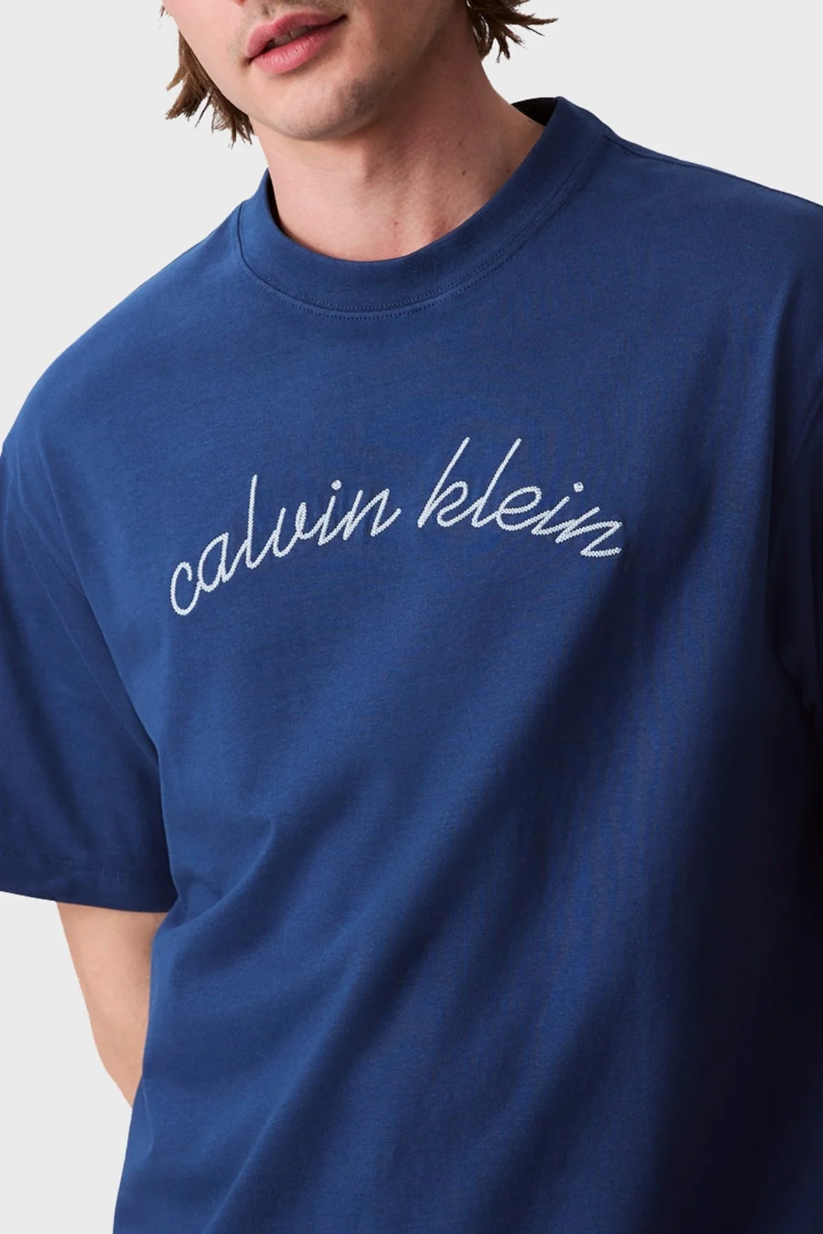 Calvin Klein Pamuklu Regular Fit İşleme Logolu LV04RC225GC3I Erkek T Shirt LV04RC225G C3I LACİVERT - 4