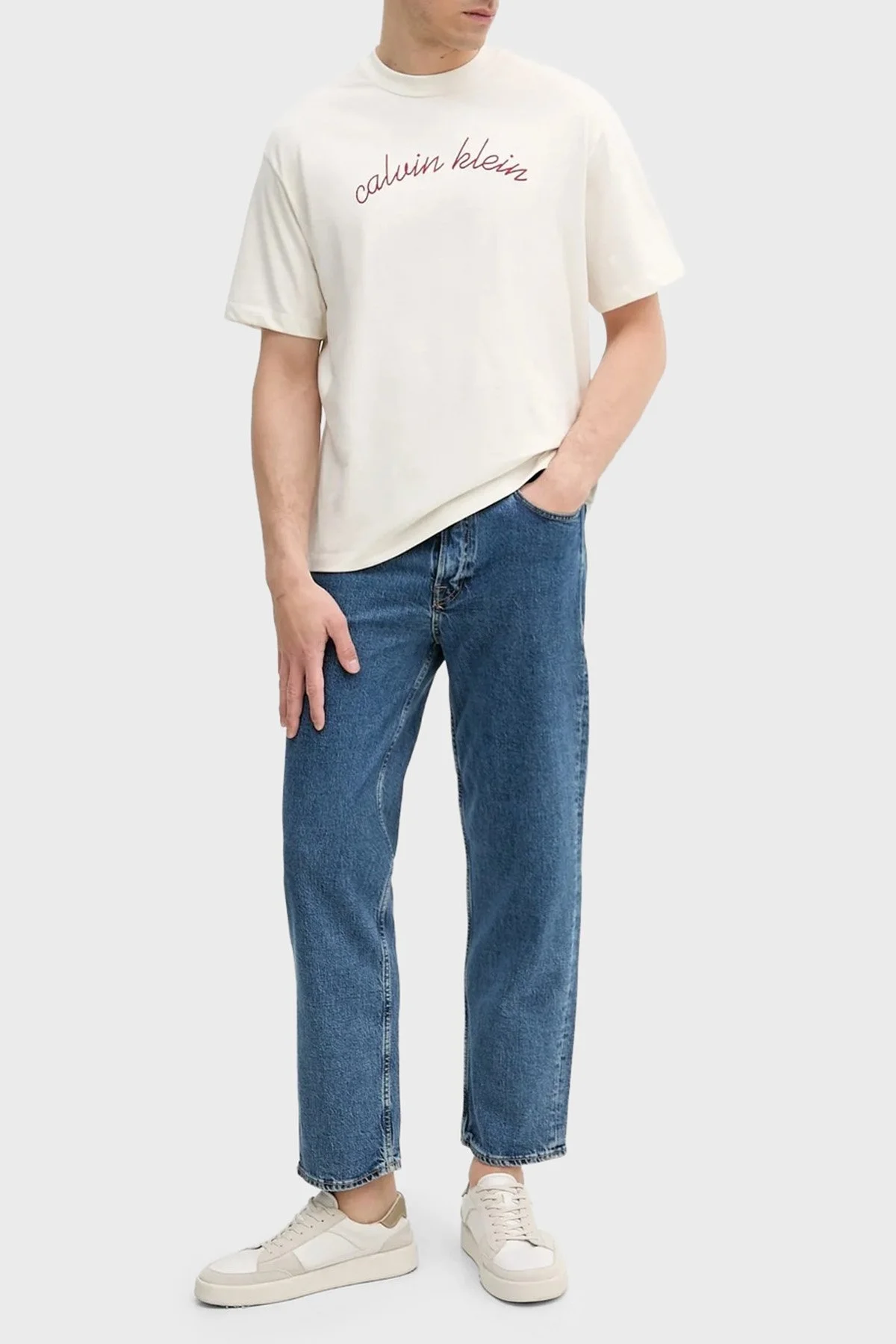 Calvin Klein Pamuklu Regular Fit İşleme Logolu LV04RC225GYAS Erkek T Shirt LV04RC225G YAS BEYAZ - 2