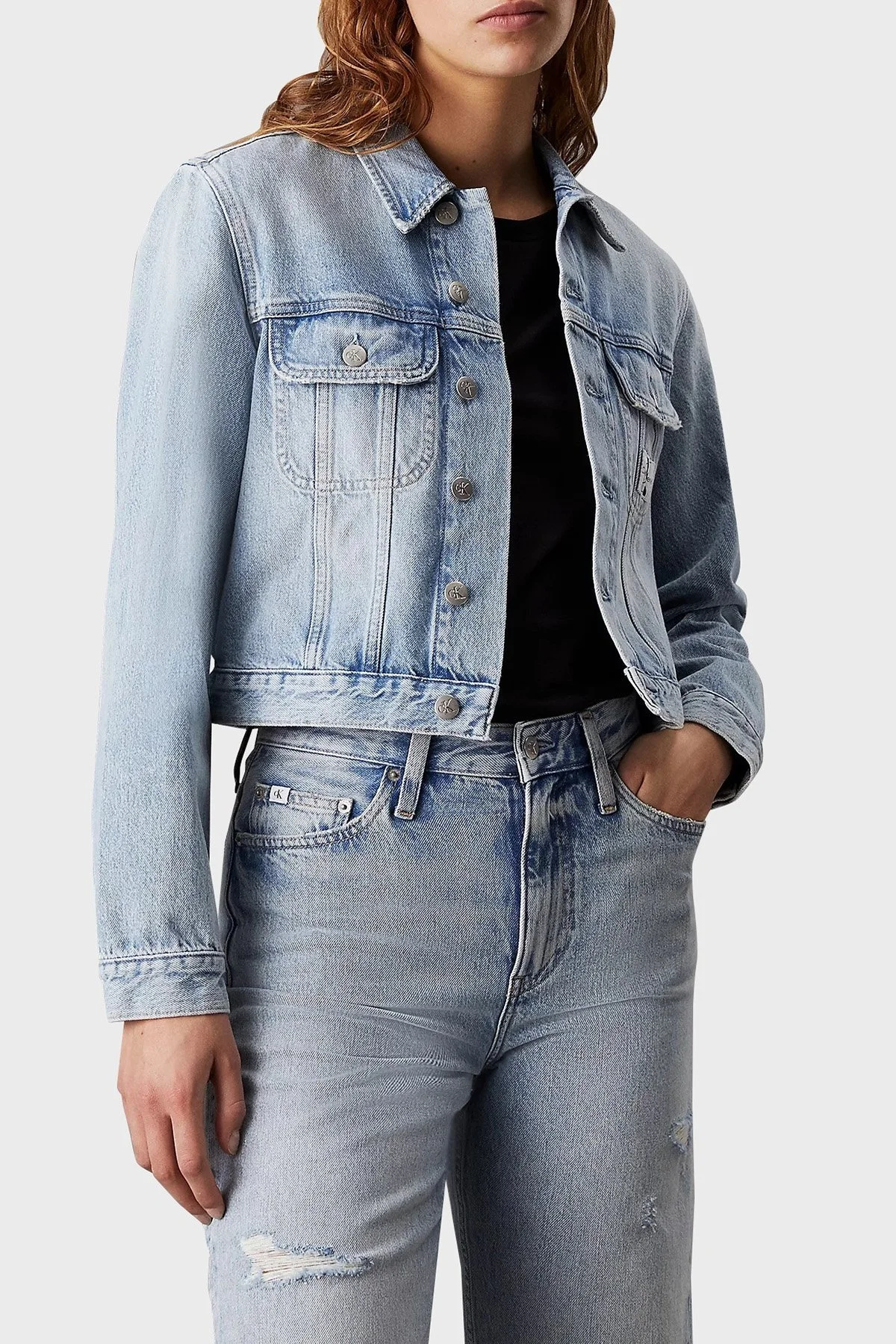 Calvin Klein Pamuklu Regular Fit J20J2236691AA Bayan Kot Ceket J20J223669 1AA AÇIK MAVİ - 1