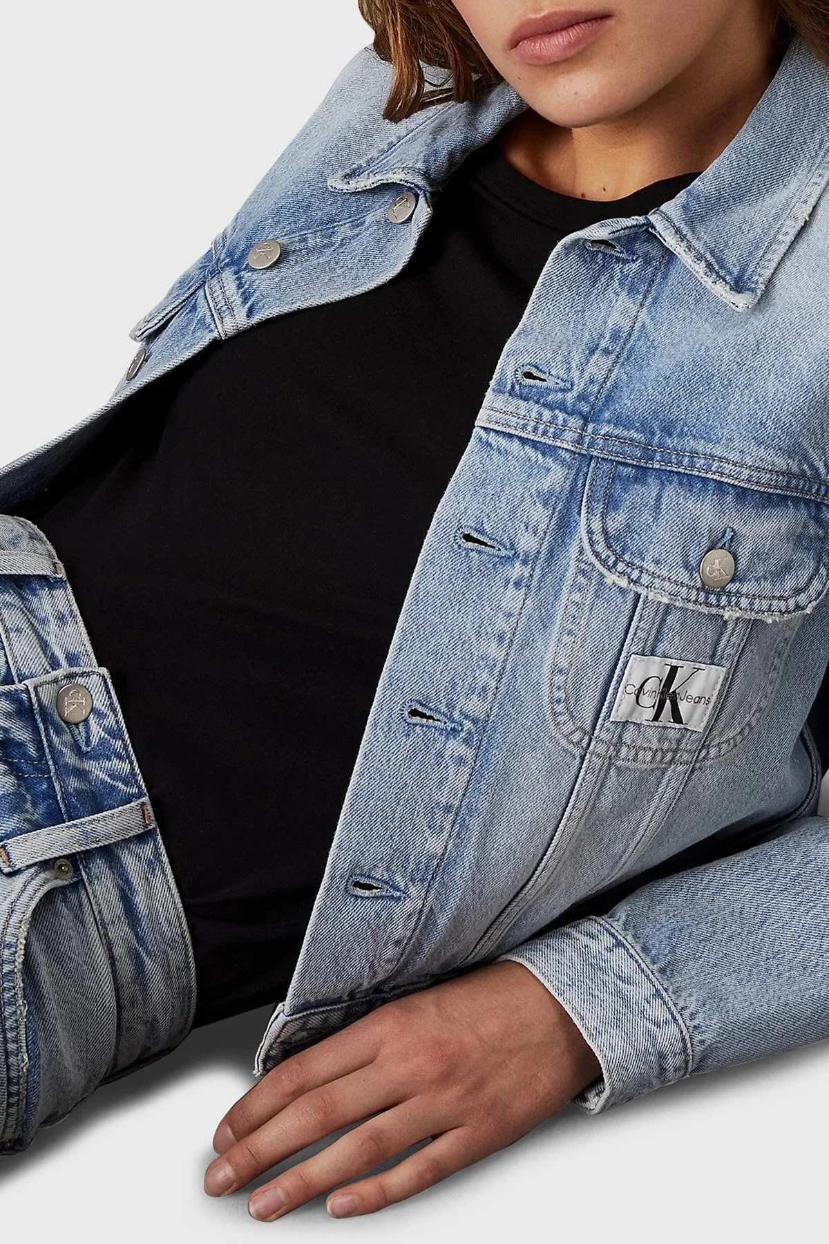 Calvin Klein Pamuklu Regular Fit J20J2236691AA Bayan Kot Ceket J20J223669 1AA AÇIK MAVİ - 4