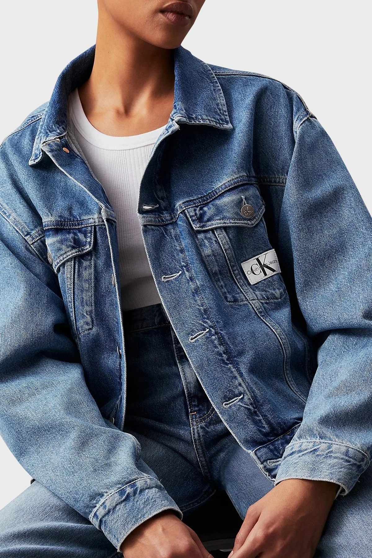 Calvin Klein Pamuklu Regular Fit J20J2236721AA Bayan Kot Ceket J20J223672 1AA MAVİ - 6